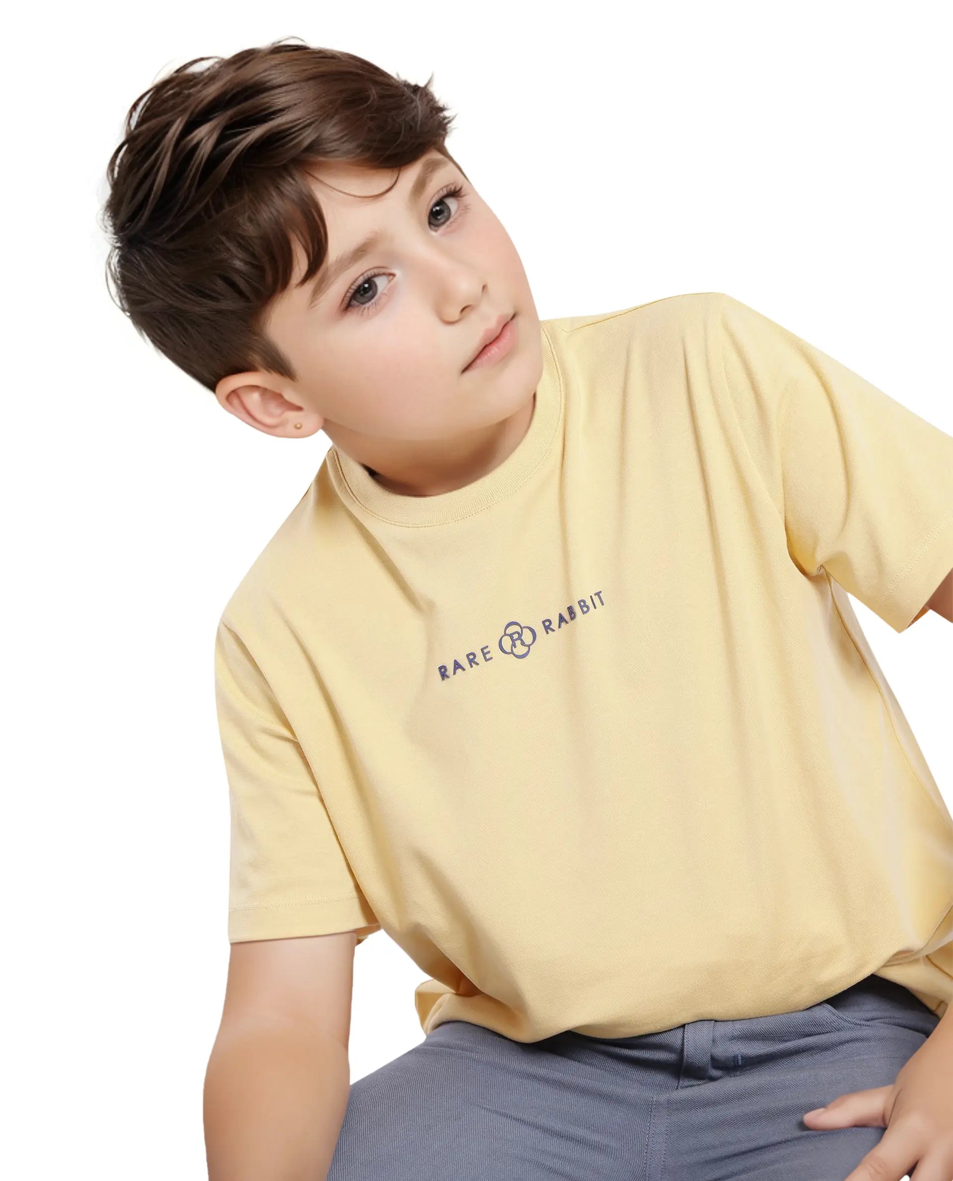 Rare Ones Kids Chom Yellow Cotton Fabric Half Sleeves Crew Neck Graphic Print T-Shirt