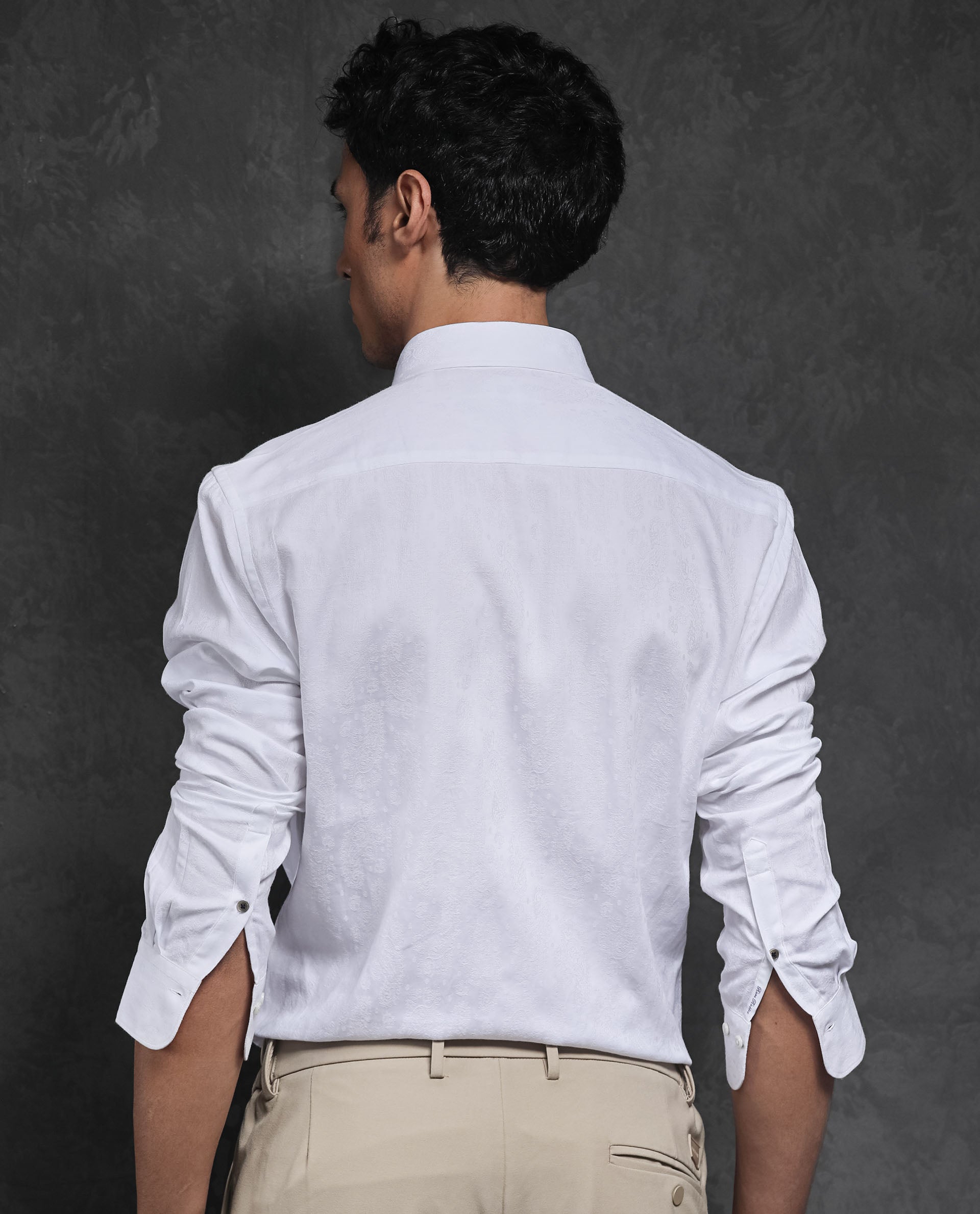 Rare Rabbit Men's Cina White Cotton Fabric Full Sleeves Jacquard Paisley Shirt