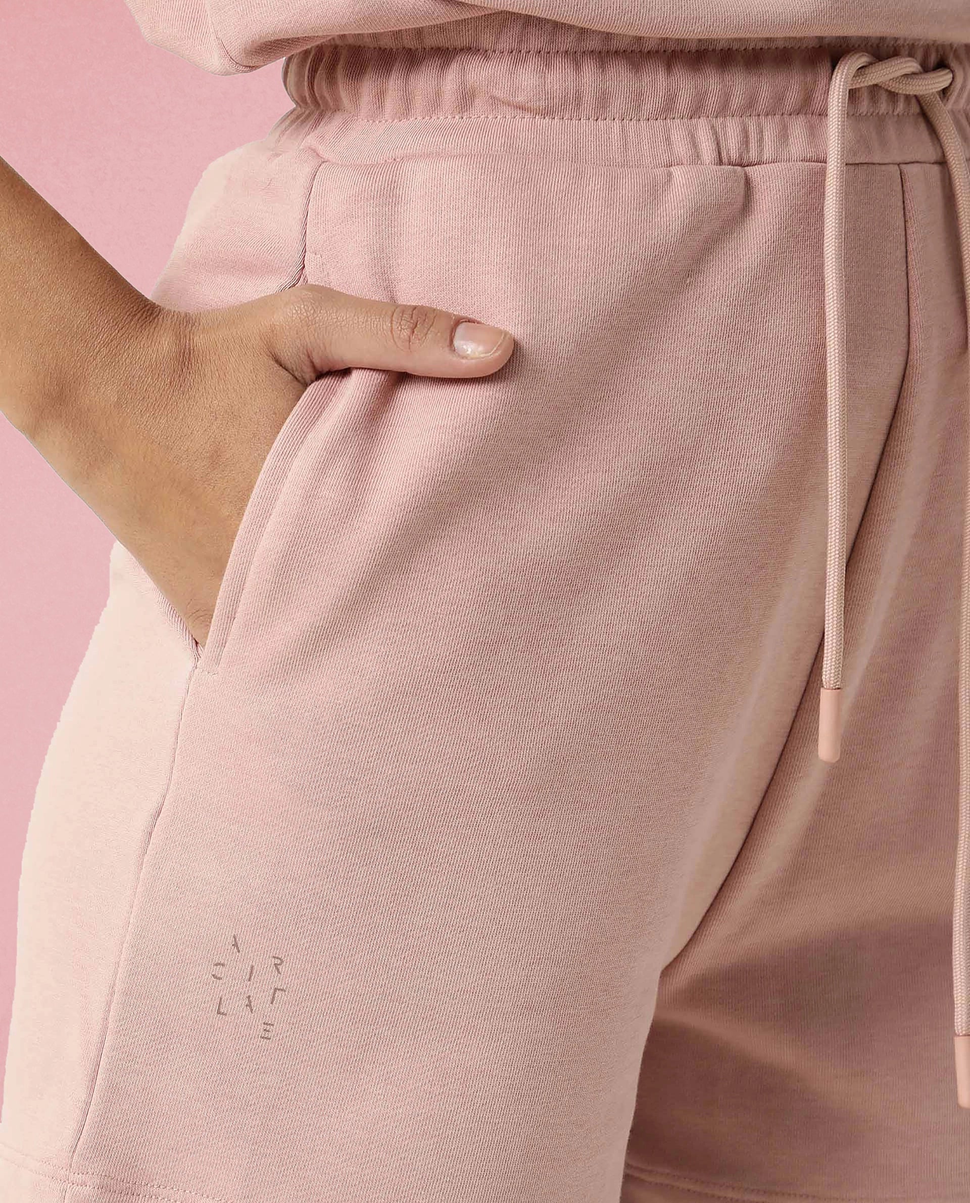 Rareism Women Ciri Dusky Pink Cotton Poly Fabric Relaxed Fit Solid Mid Rise Shorts