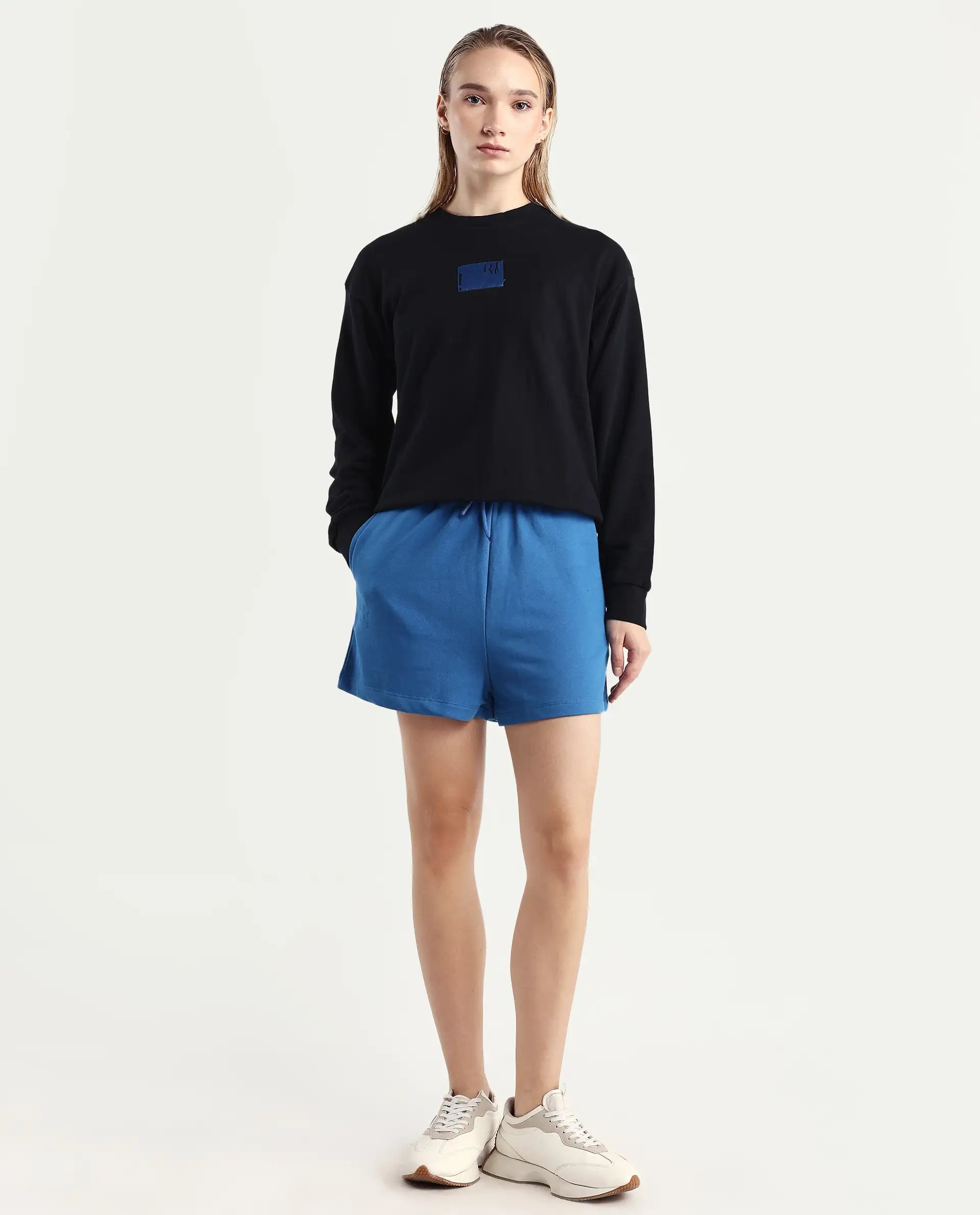 Rareism Women's Medium Weight Terry 290 Gsm Cotton Blend Plain Mini Relaxed Fit Shorts