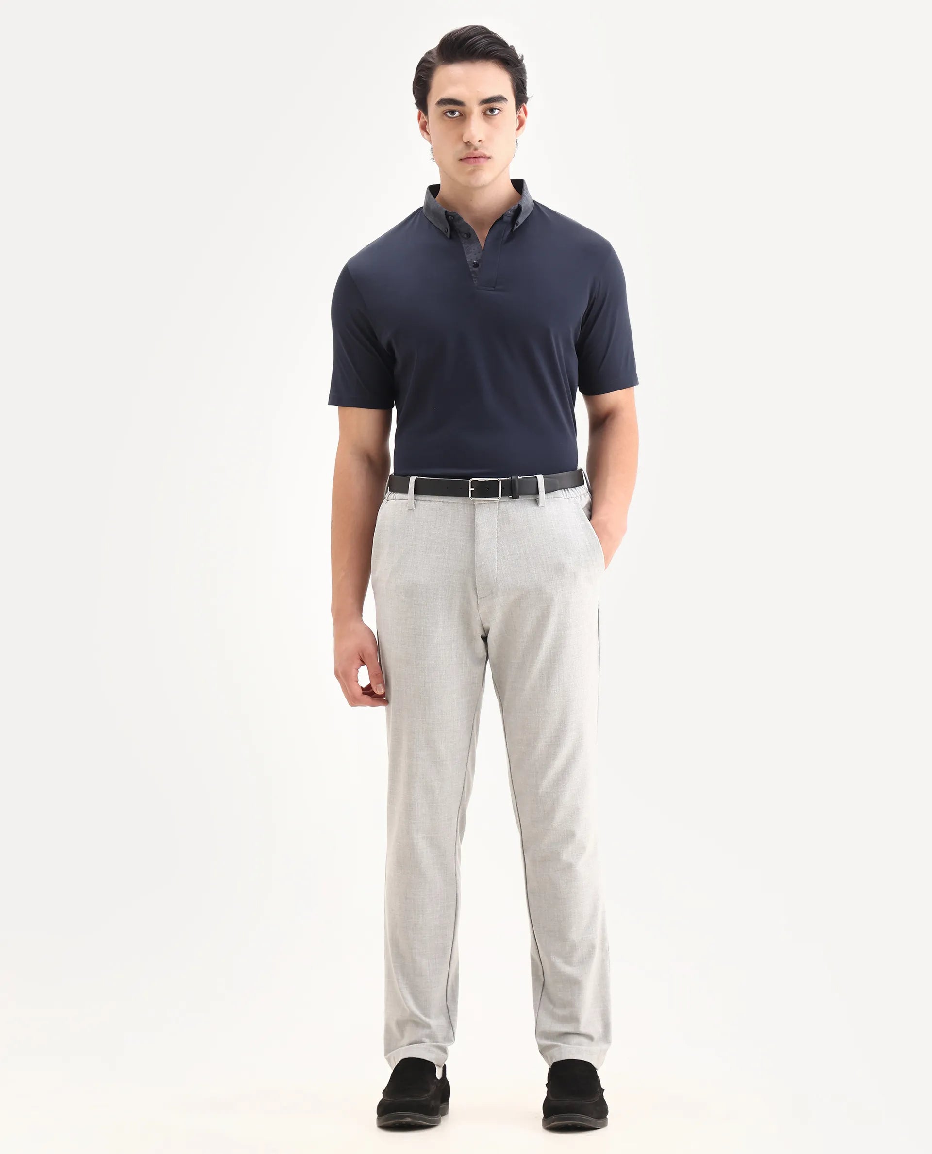 Rare Rabbit Men's Clarance Dusky Navy Cotton Plain Regular Fit Half Sleeve Polo