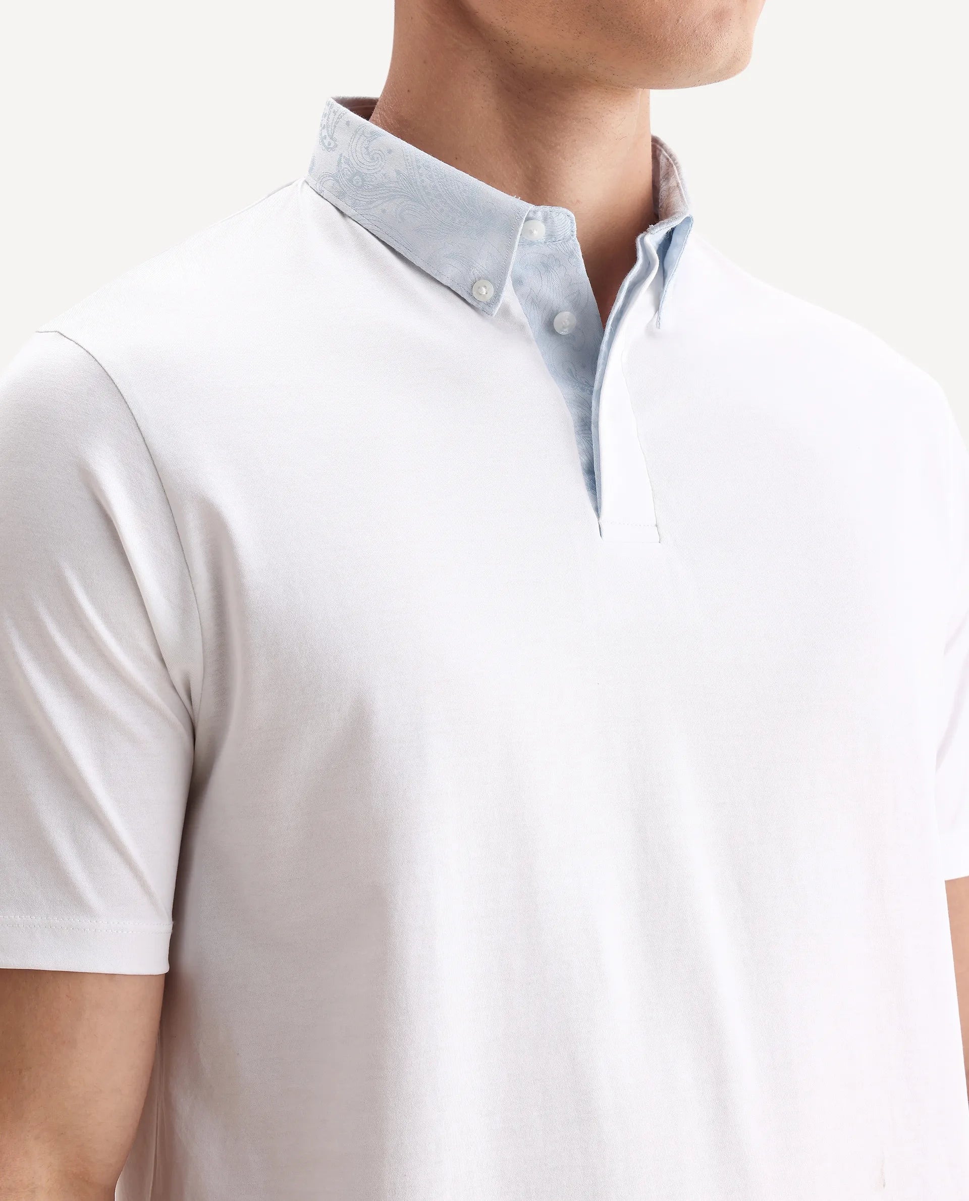 Rare Rabbit Men's Clarence-1 White Cotton Plain Regular Fit Half Sleeve Polo