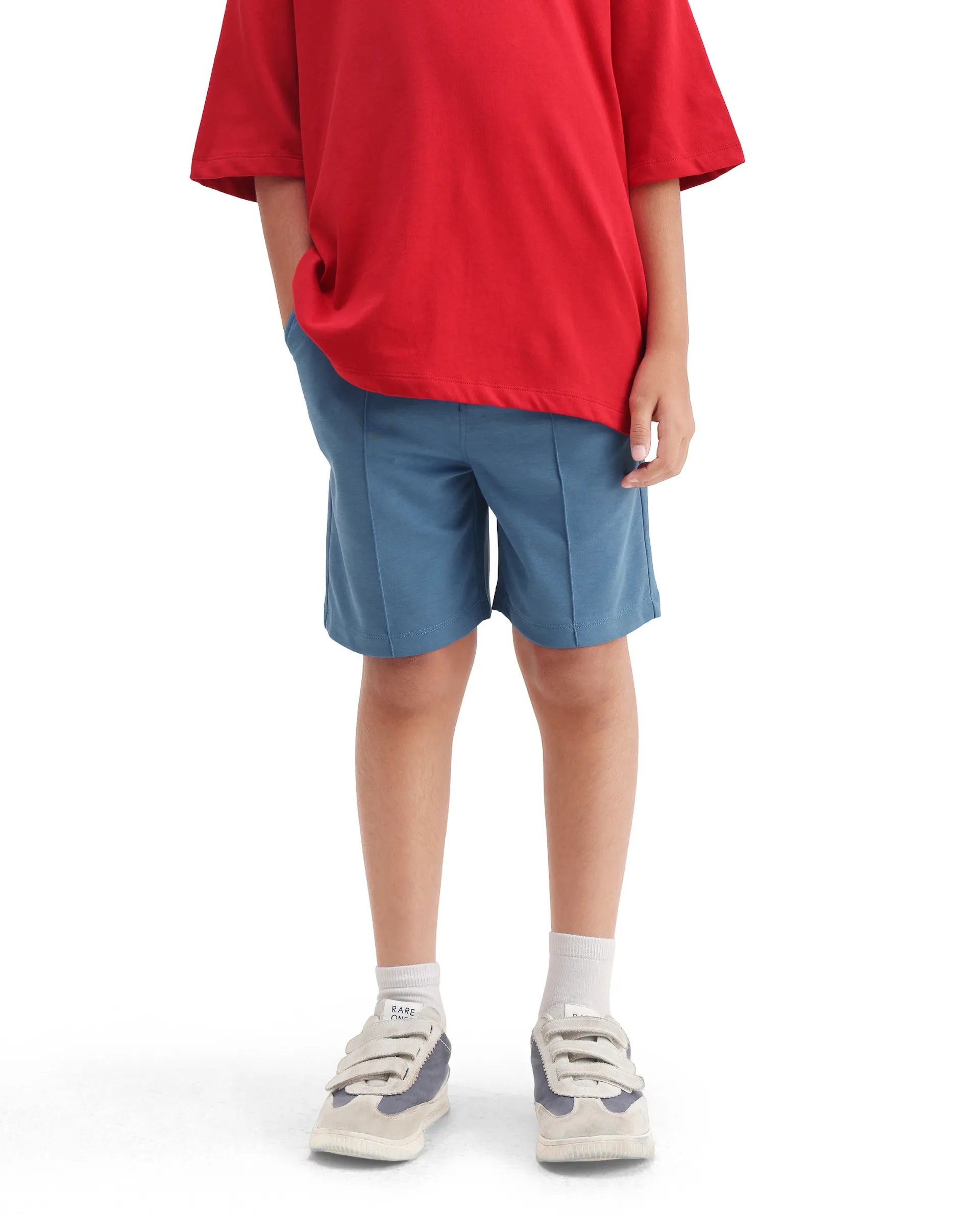 Rare Ones Kids Clas Blue Cotton Solid Button & Zip Closure Regular Fit Shorts