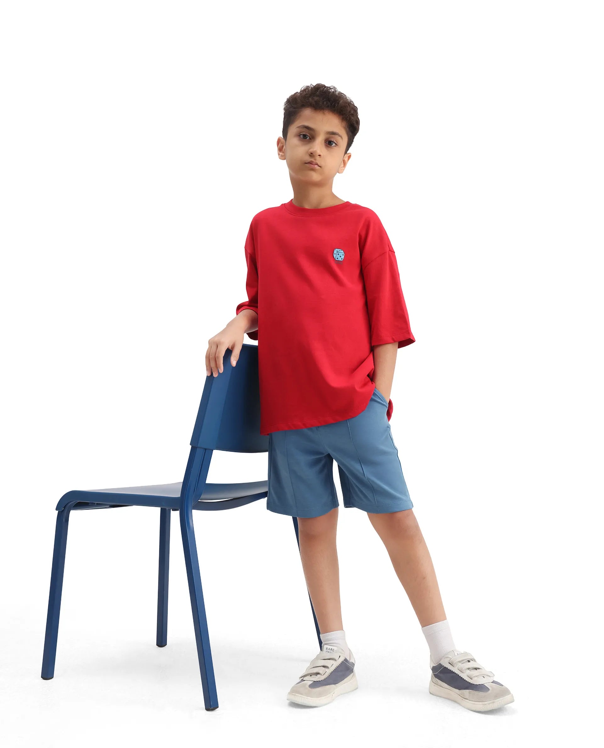 Rare Ones Kids Clas Blue Cotton Solid Button & Zip Closure Regular Fit Shorts