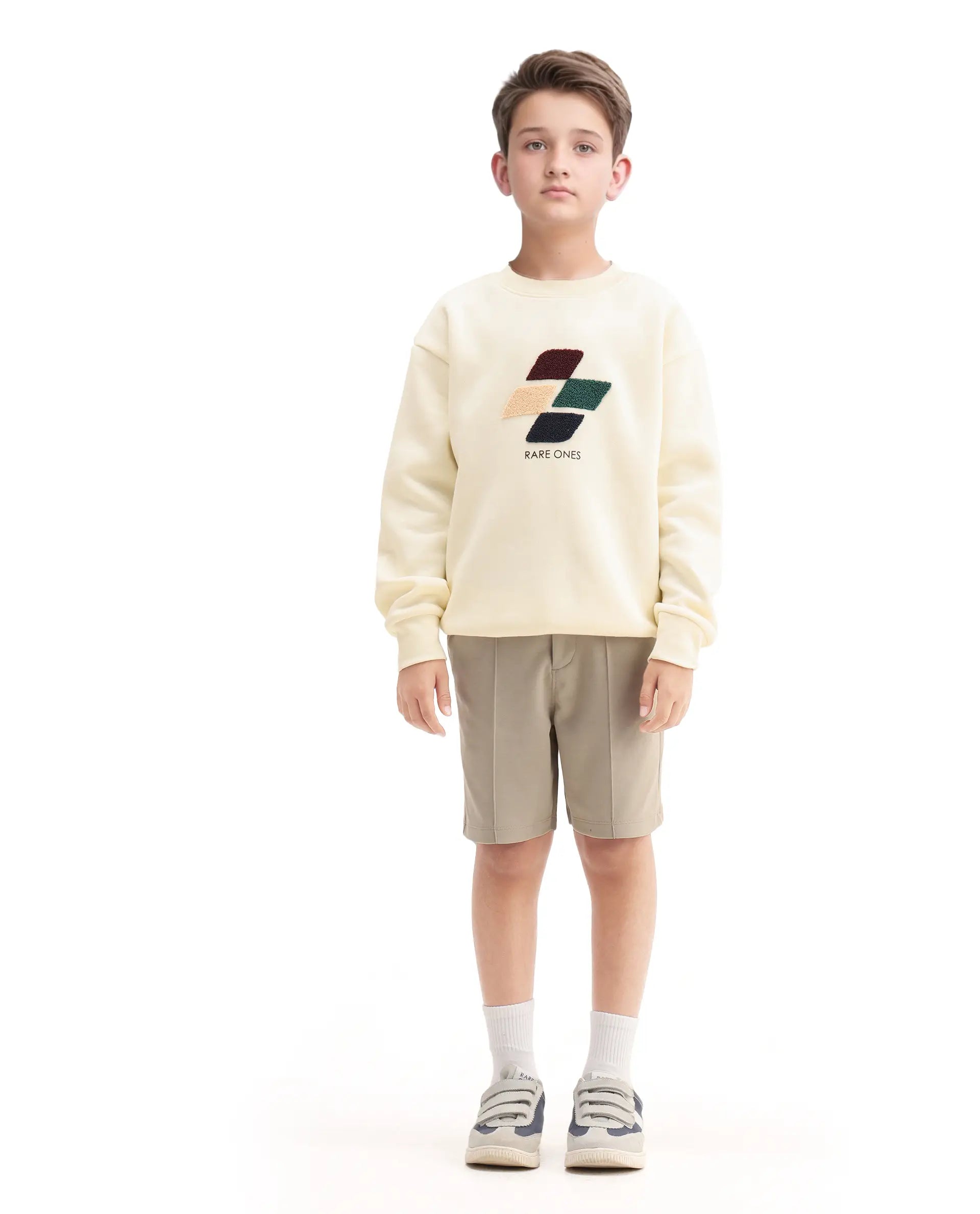 Rare Ones Kids Clas Dark Beige Cotton Solid Button And Zip Closure Regular Fit Shorts