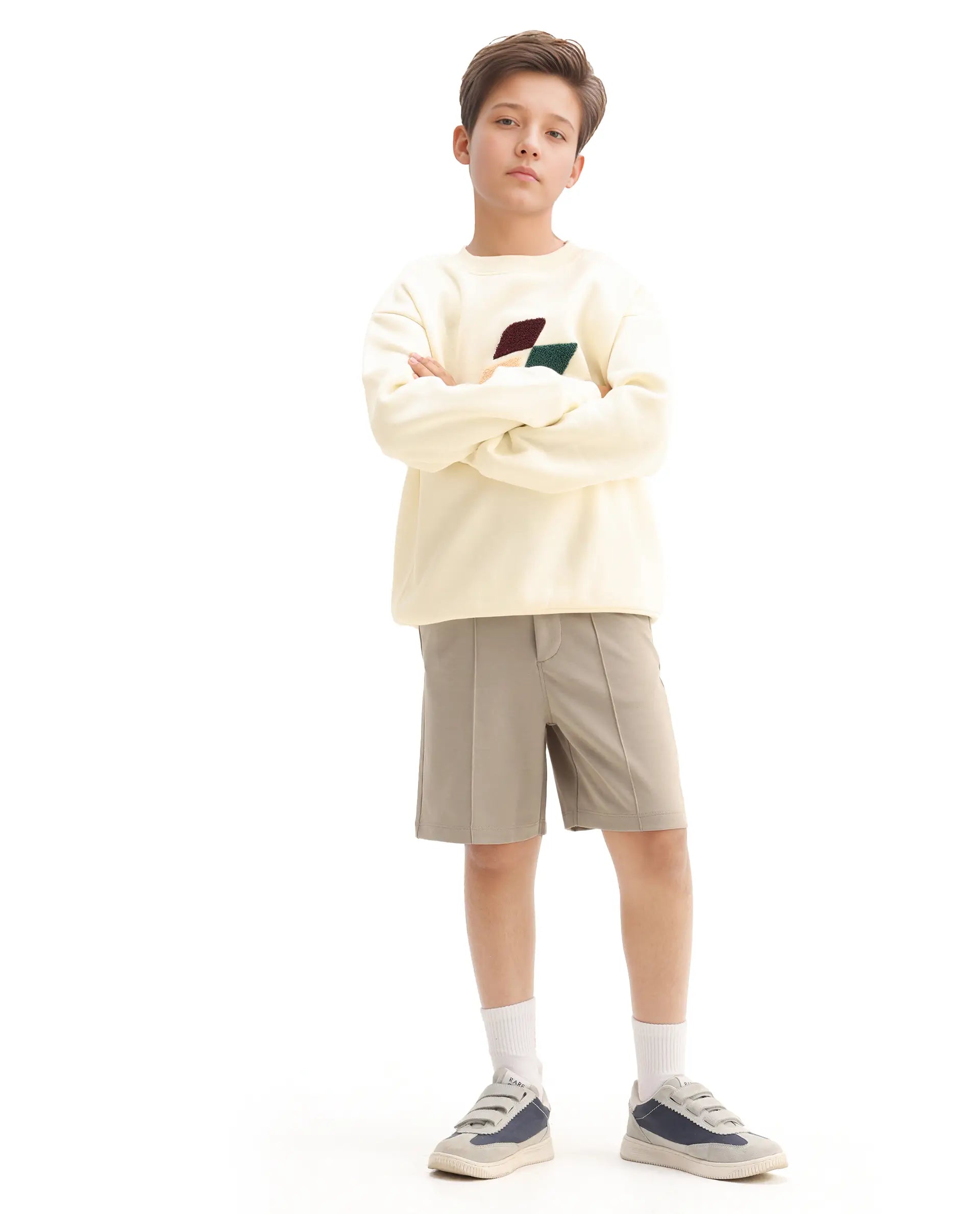 Rare Ones Kids Clas Dark Beige Cotton Solid Button And Zip Closure Regular Fit Shorts
