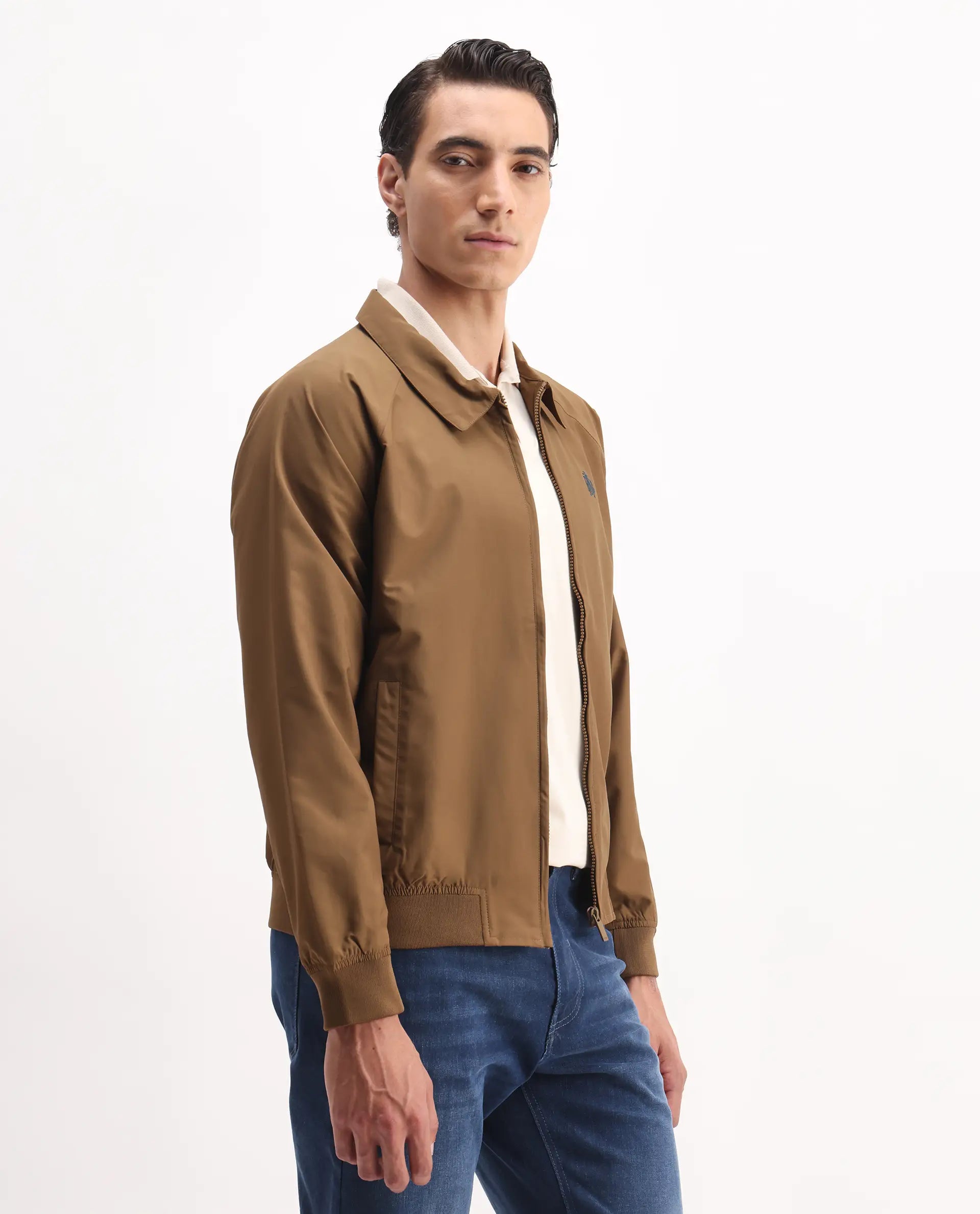 Rare Rabbit Men's Clayon Brown Polyester Embroidered Regular Fit Full Sleeve Spread Collar Jacket