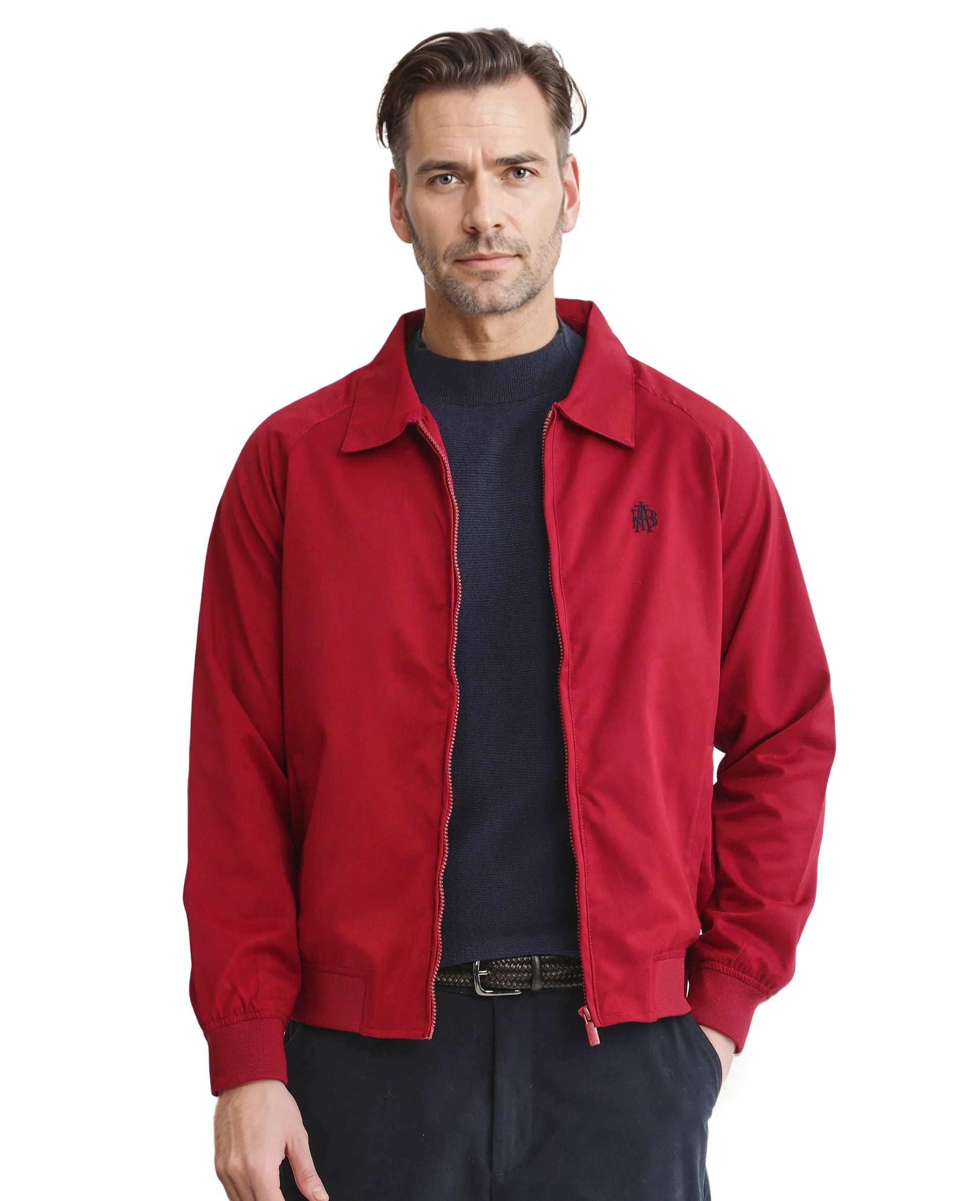 Rare Rabbit Men Clayon Red Polyester Fabric Full Sleeve Embroidered Logo Spread Collar Solid Jacket