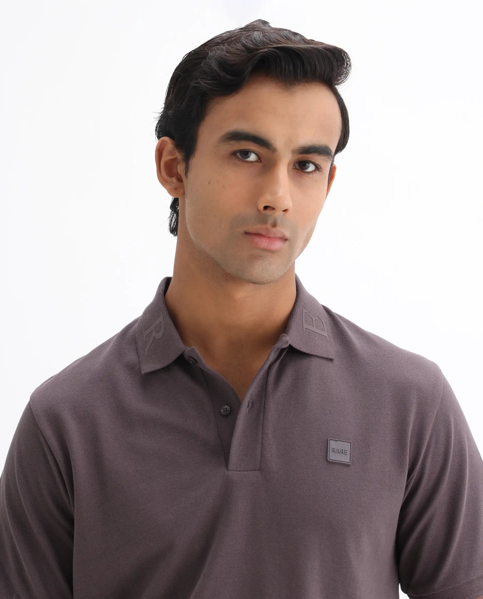 Rare Rabbit Men's Clif Dusky Purple Cotton Plain Regular Fit Half Sleeve Polo