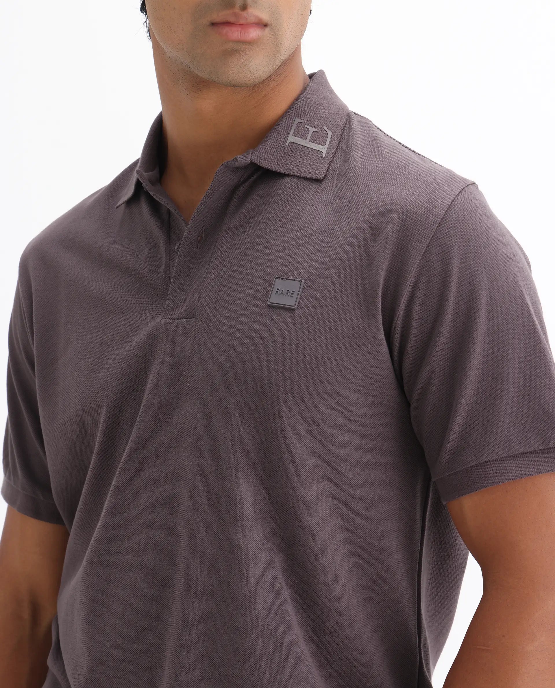 Rare Rabbit Men's Clif Dusky Purple Cotton Plain Regular Fit Half Sleeve Polo