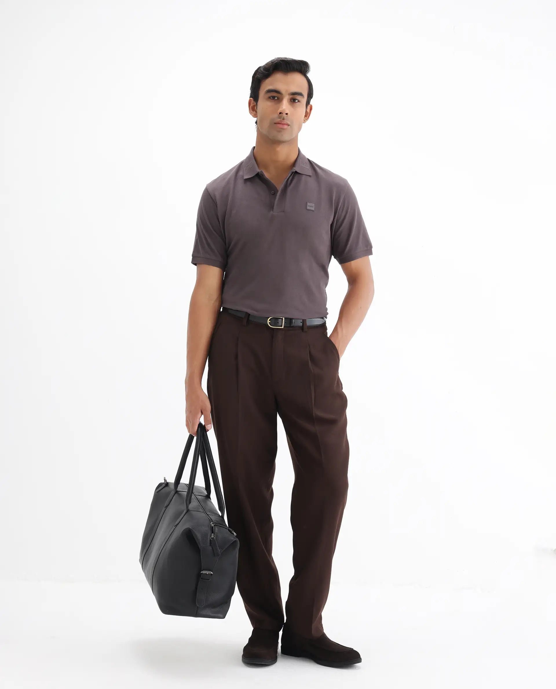 Rare Rabbit Men's Clif Dusky Purple Cotton Plain Regular Fit Half Sleeve Polo