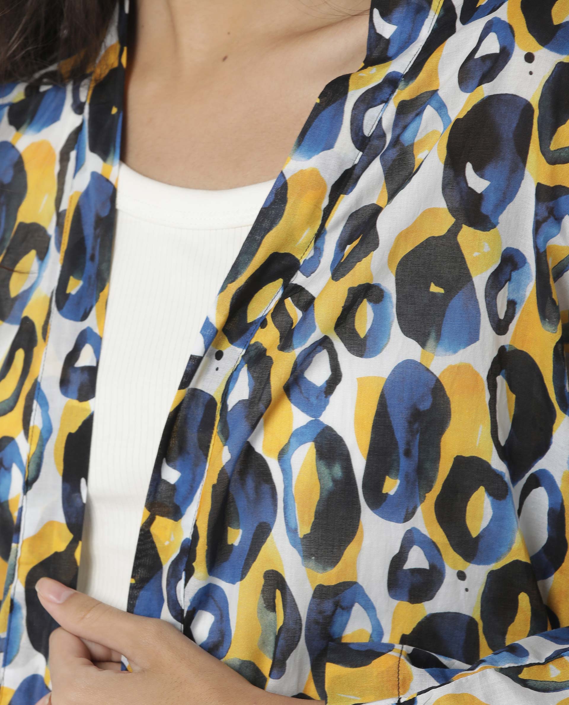 Rareism Womens Clinic Yellow Outer Wear Cotton Fabric Regular Fit 3/4 Sleeve