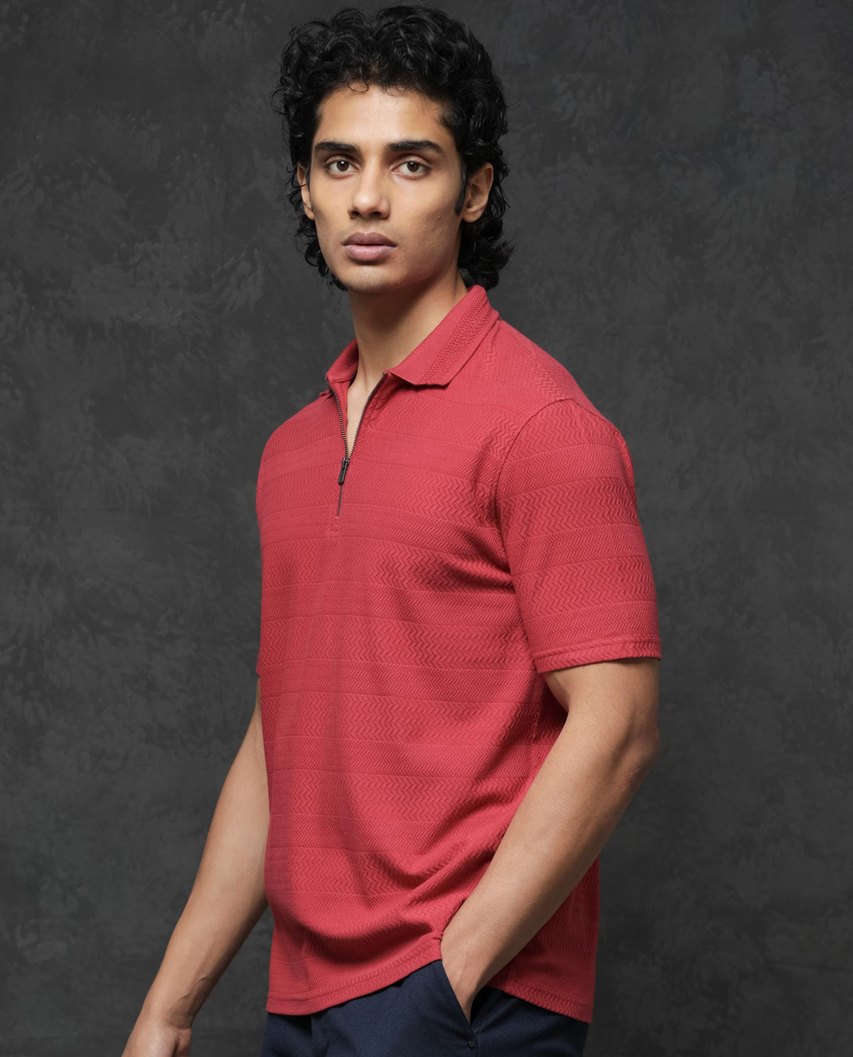 Rare Rabbit Mens Clion Red Short Sleeve Jacquard Polo T-Shirt