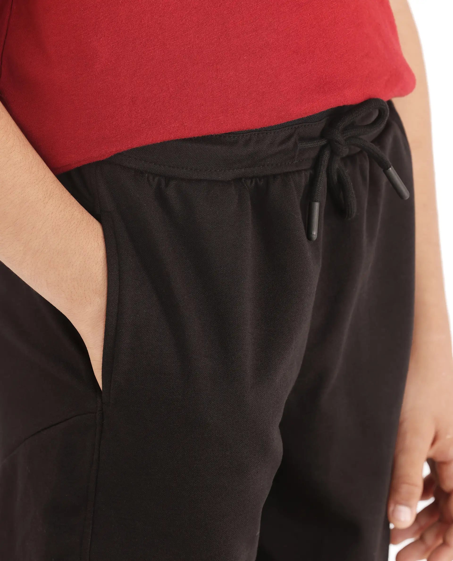 Rare Ones Kids Clon Black Cotton Drawstring Closure Regular Solid Shorts