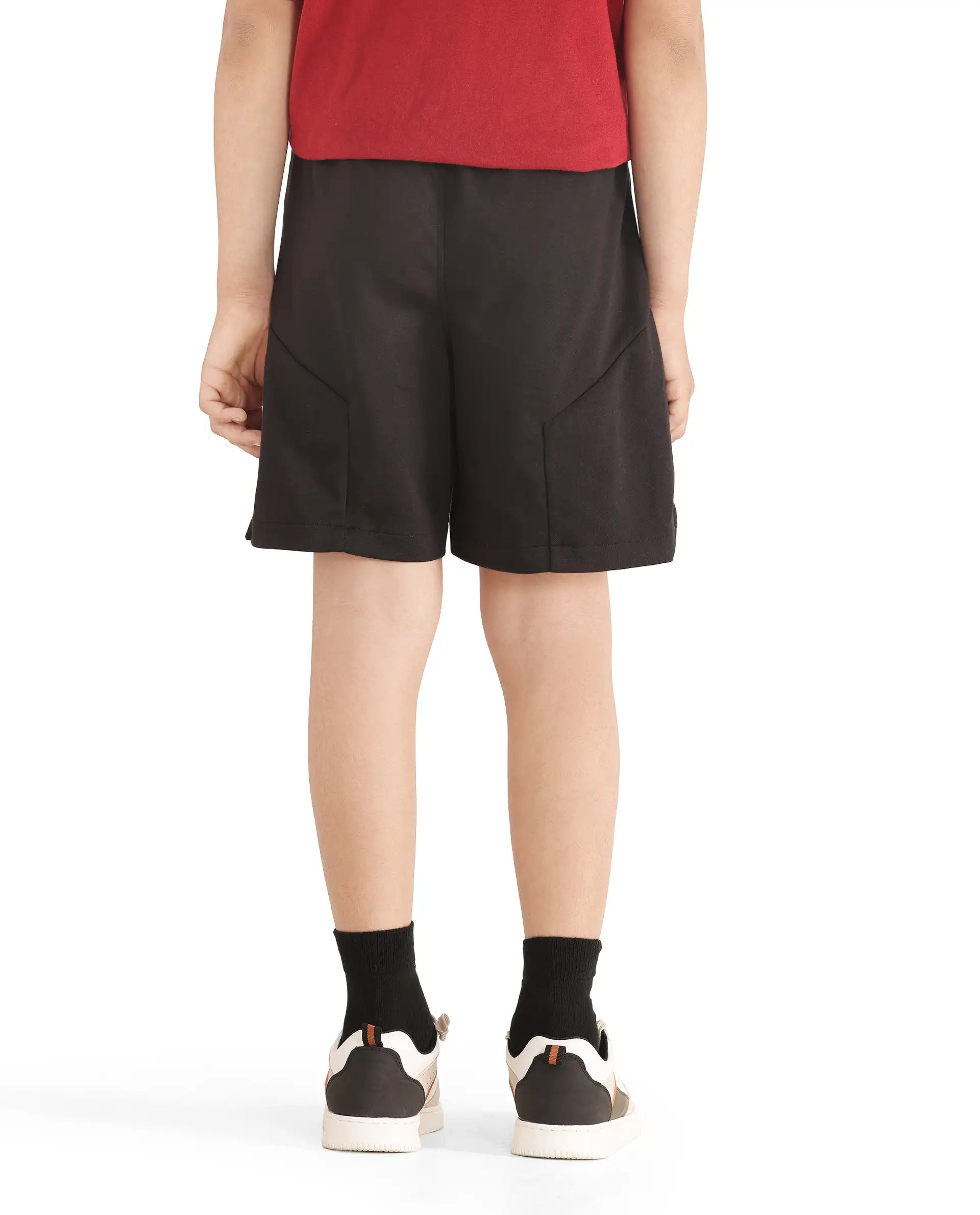 Rare Ones Kids Clon Black Cotton Drawstring Closure Regular Solid Shorts