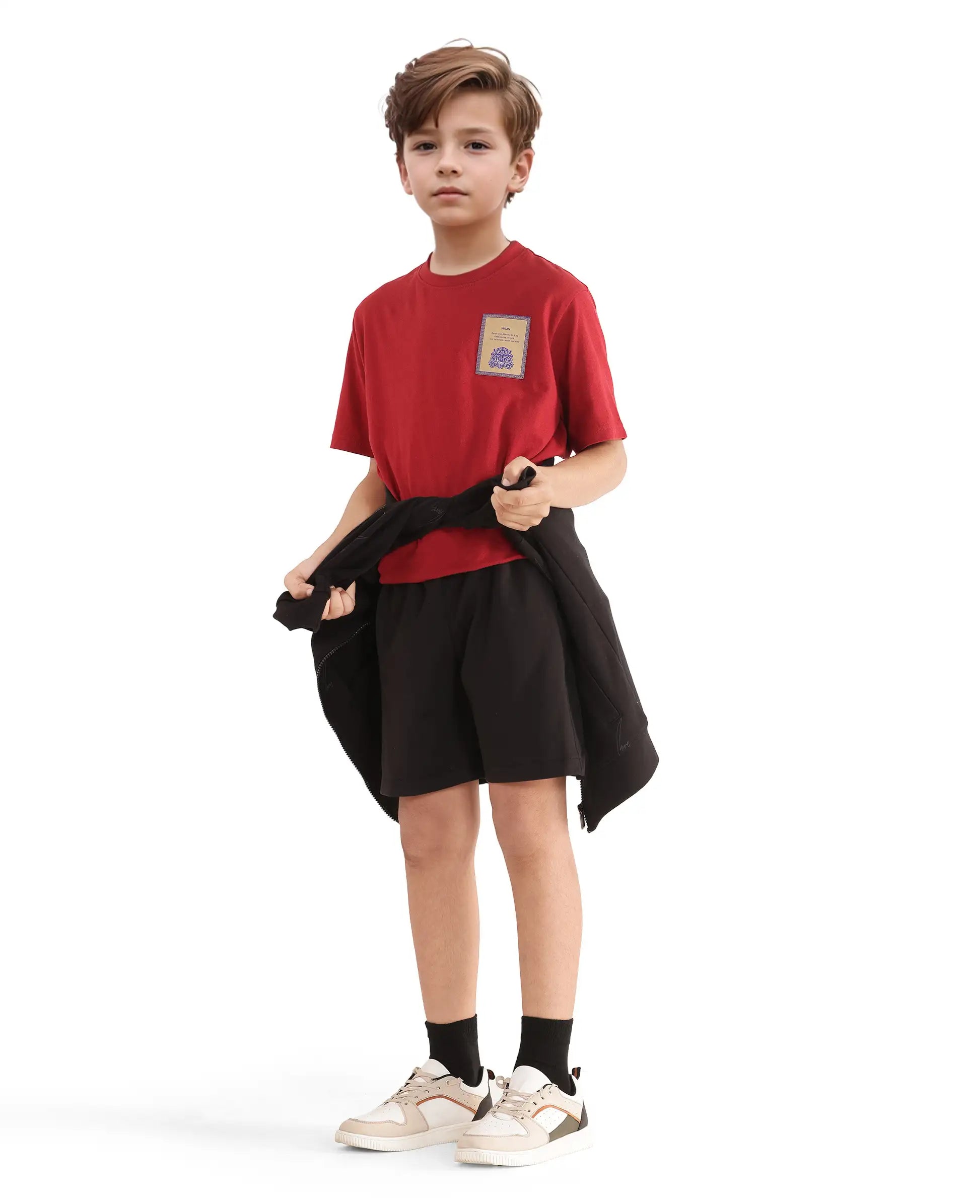 Rare Ones Kids Clon Black Cotton Drawstring Closure Regular Solid Shorts