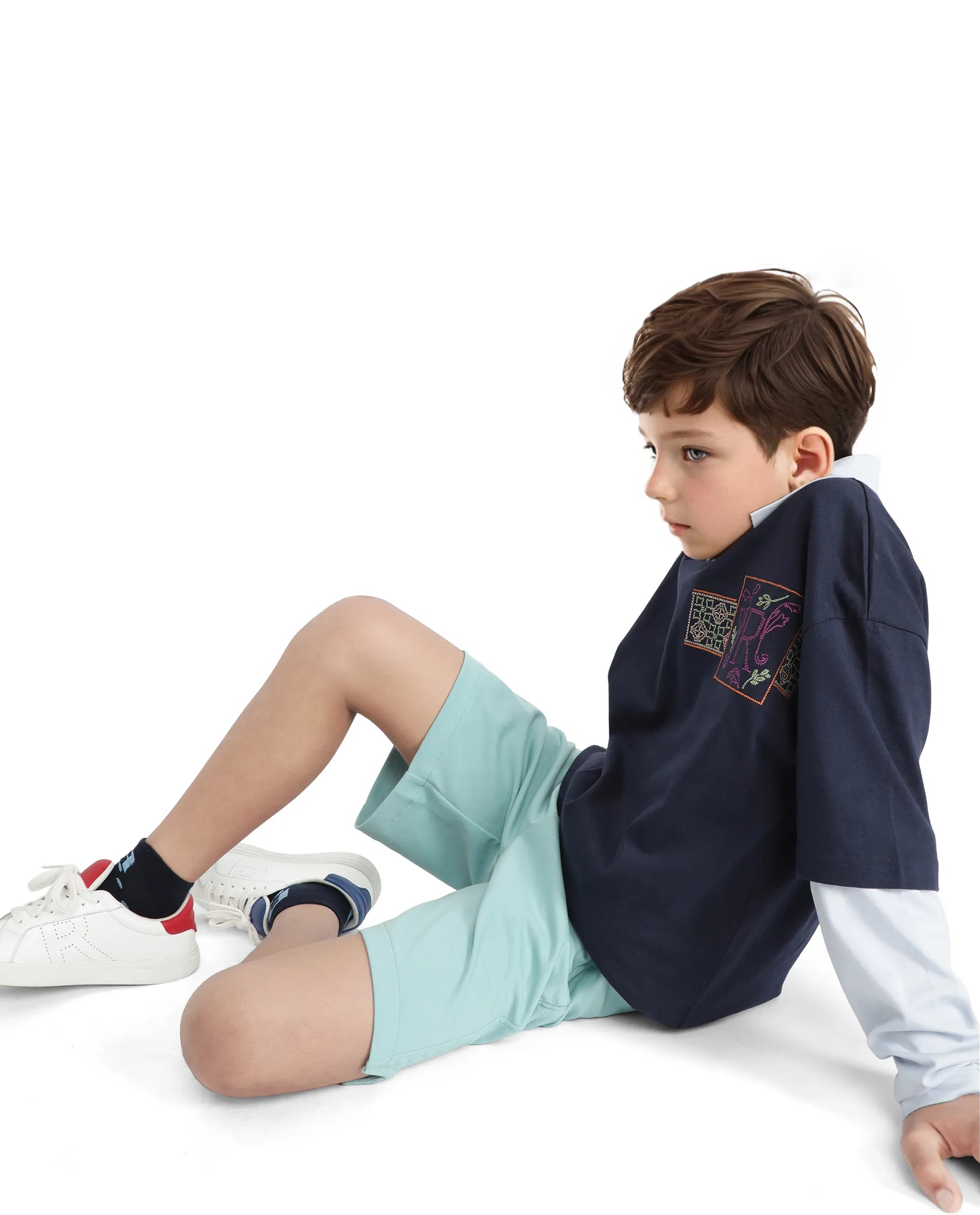 Rare Ones Kids Clon Blue Cotton Drawstring Closure Regular Solid Shorts