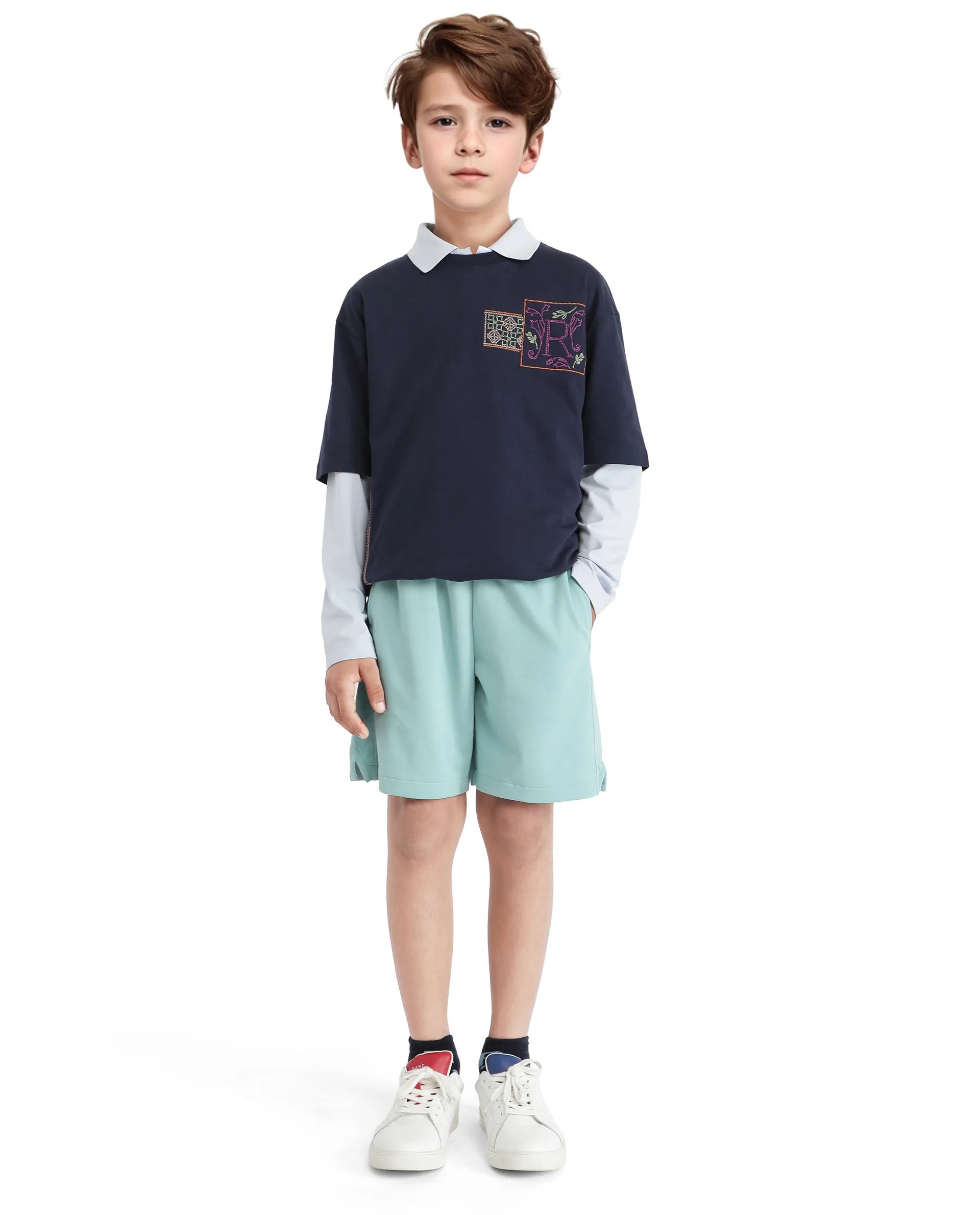 Rare Ones Kids Clon Blue Cotton Drawstring Closure Regular Solid Shorts