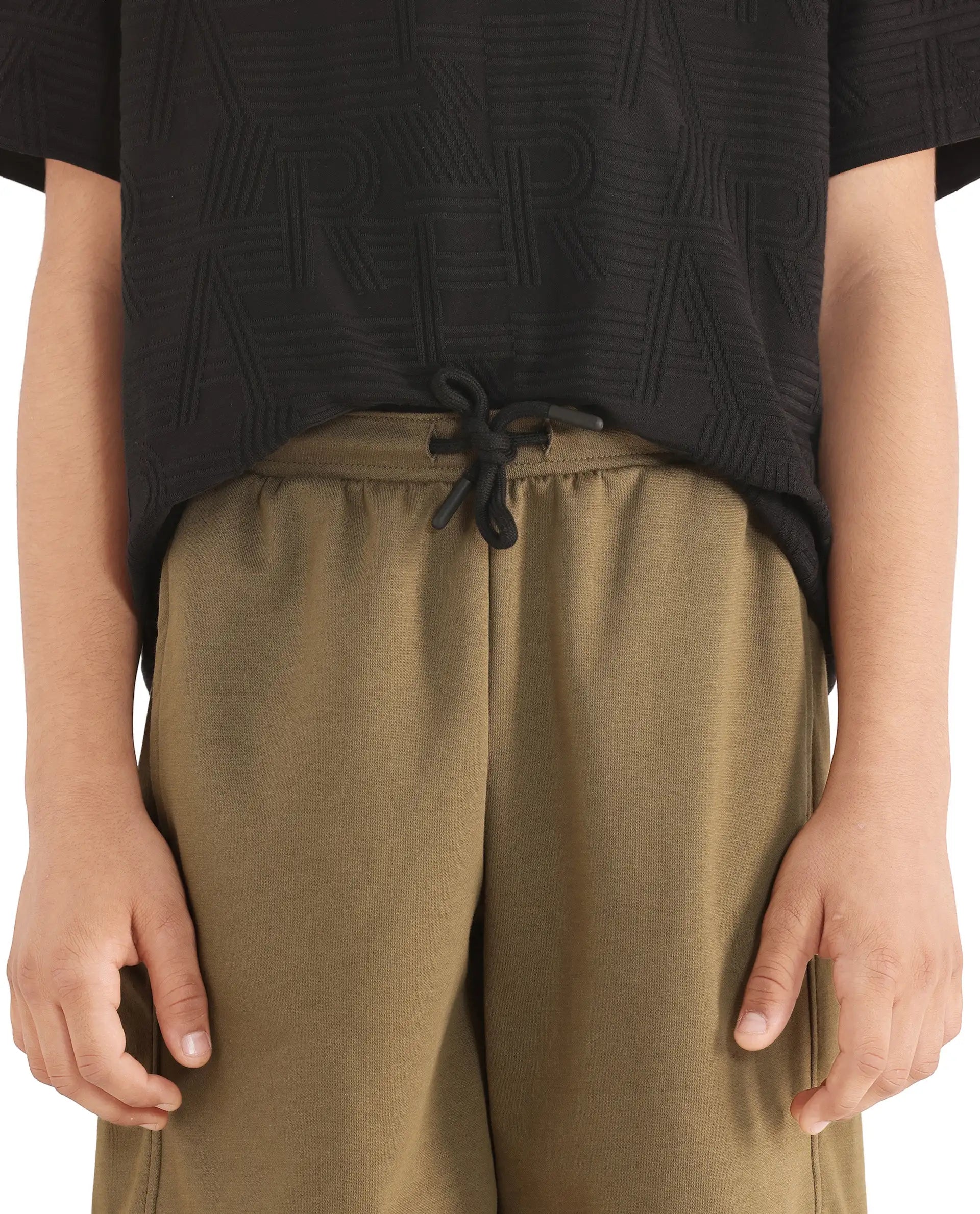 Rare Ones Kids Clon Olive Cotton Drawstring Closure Regular Solid Shorts