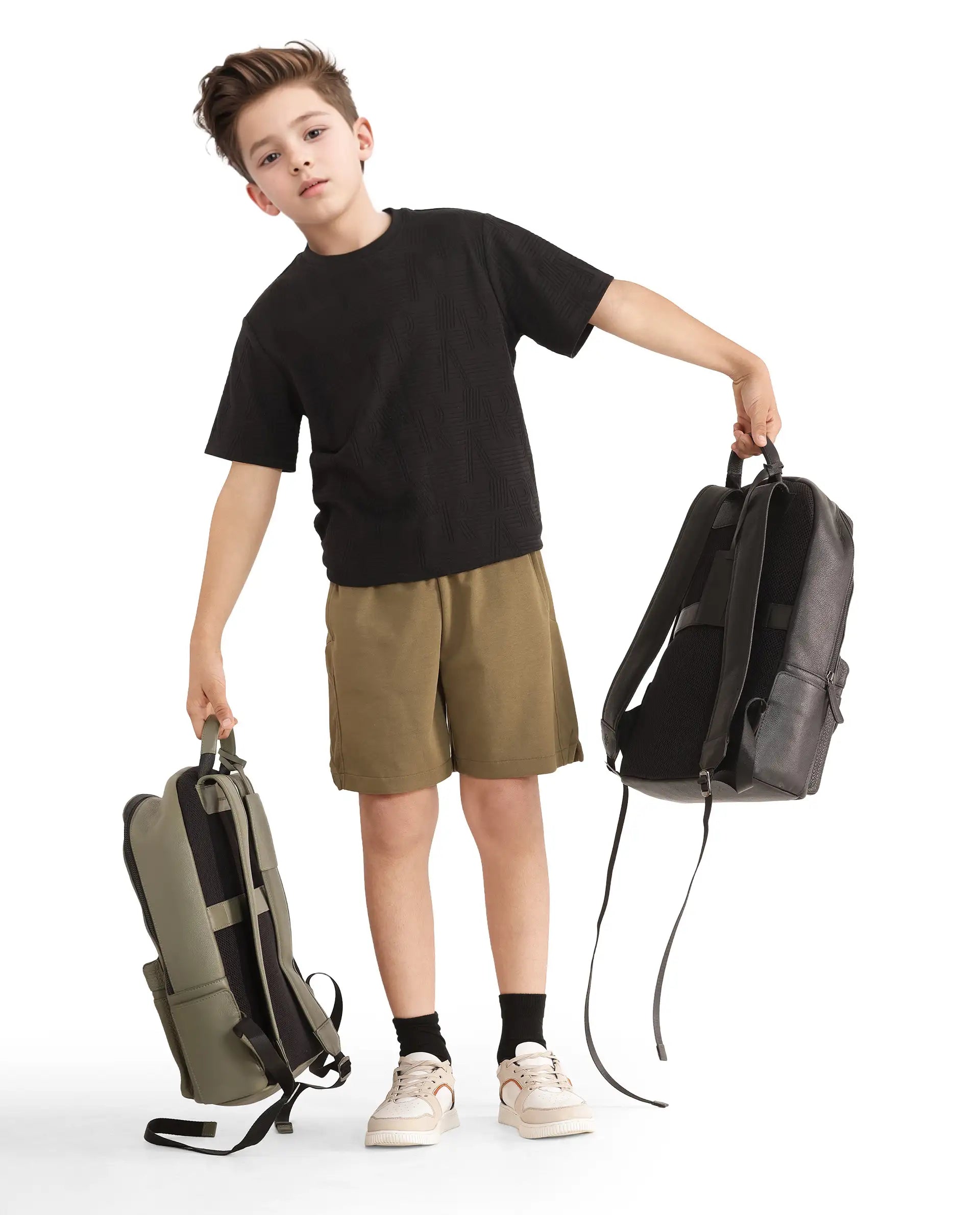 Rare Ones Kids Clon Olive Cotton Drawstring Closure Regular Solid Shorts