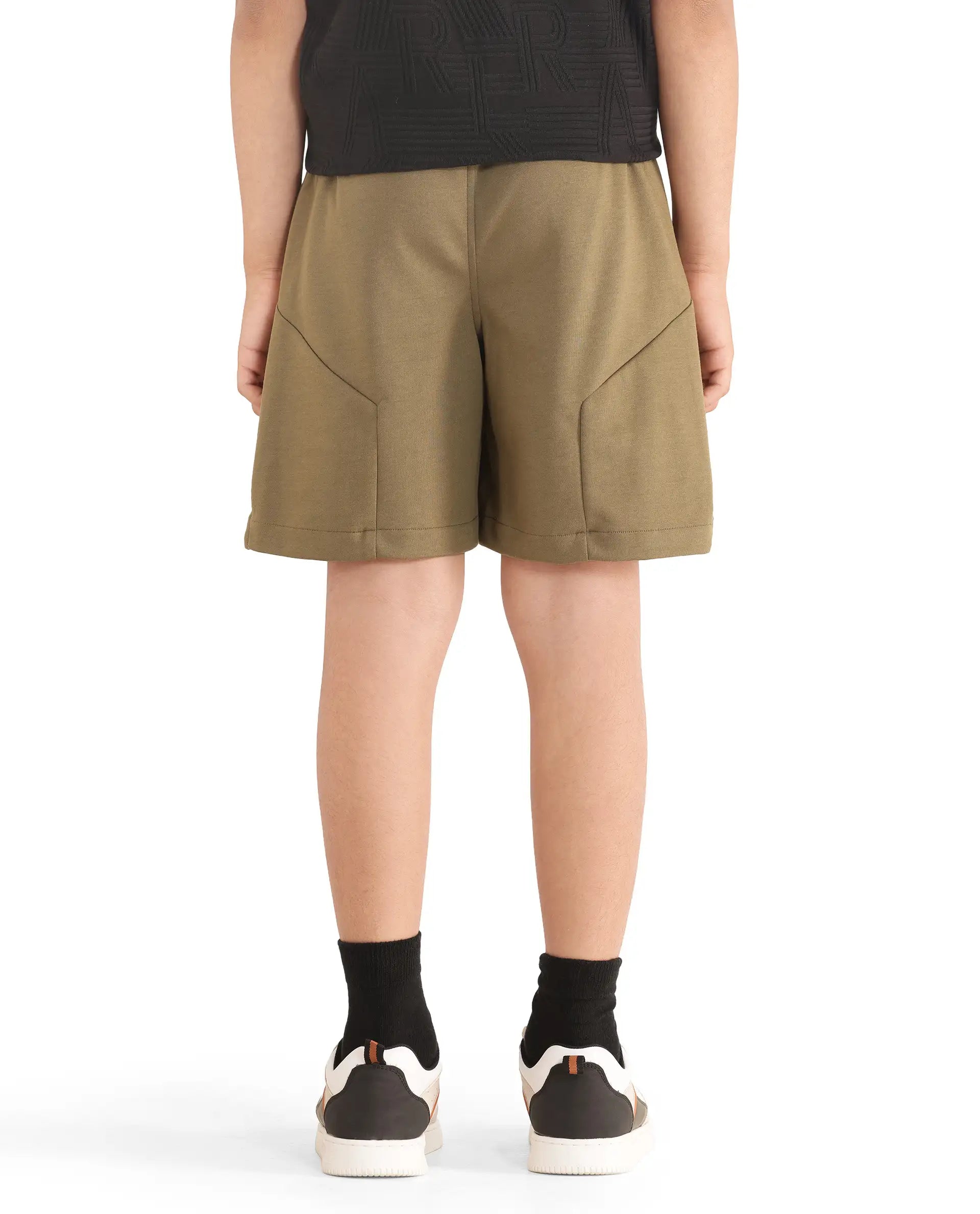Rare Ones Kids Clon Olive Cotton Drawstring Closure Regular Solid Shorts