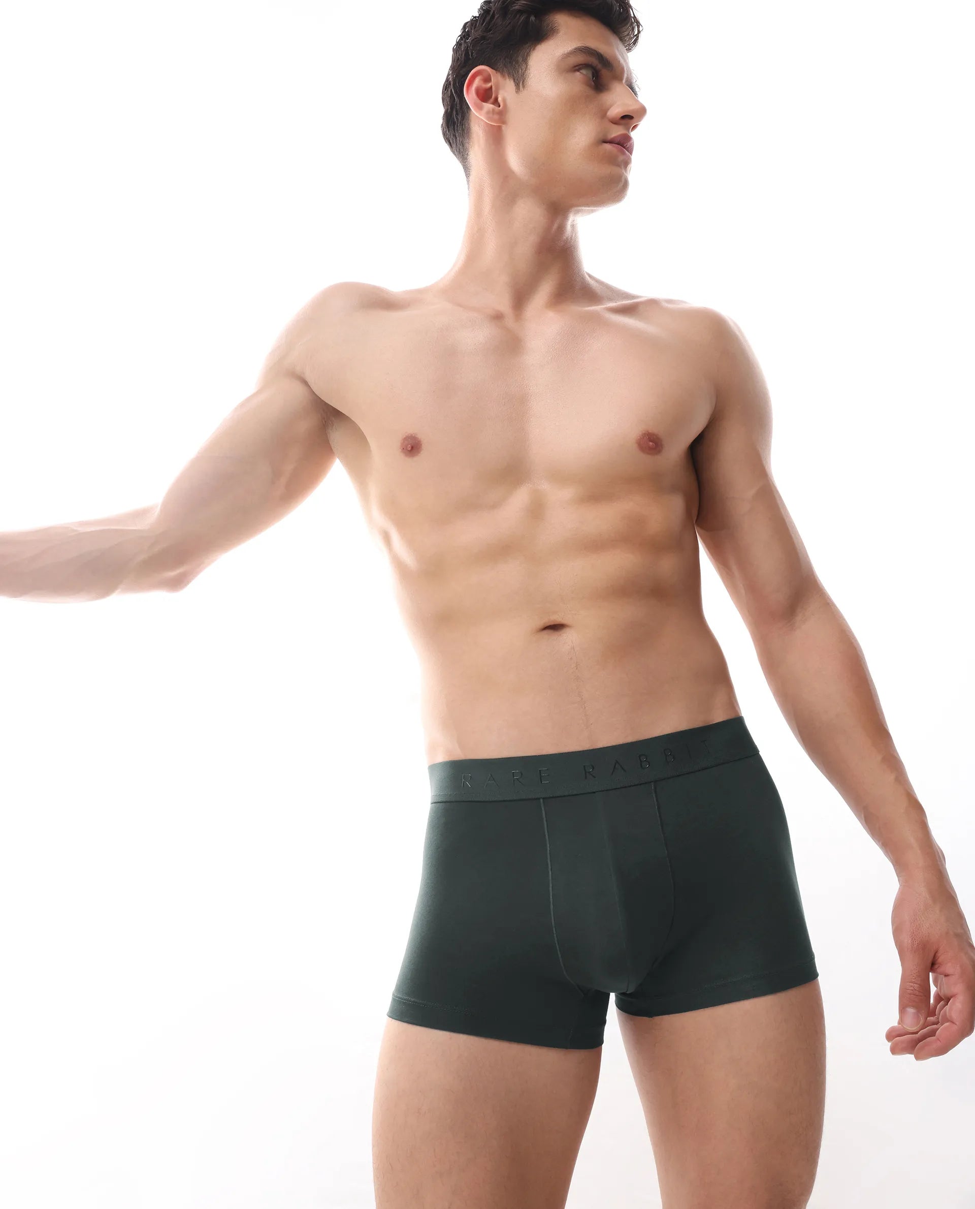 Rare Rabbit Men Close Olive Soft Cotton Stretch Trunks