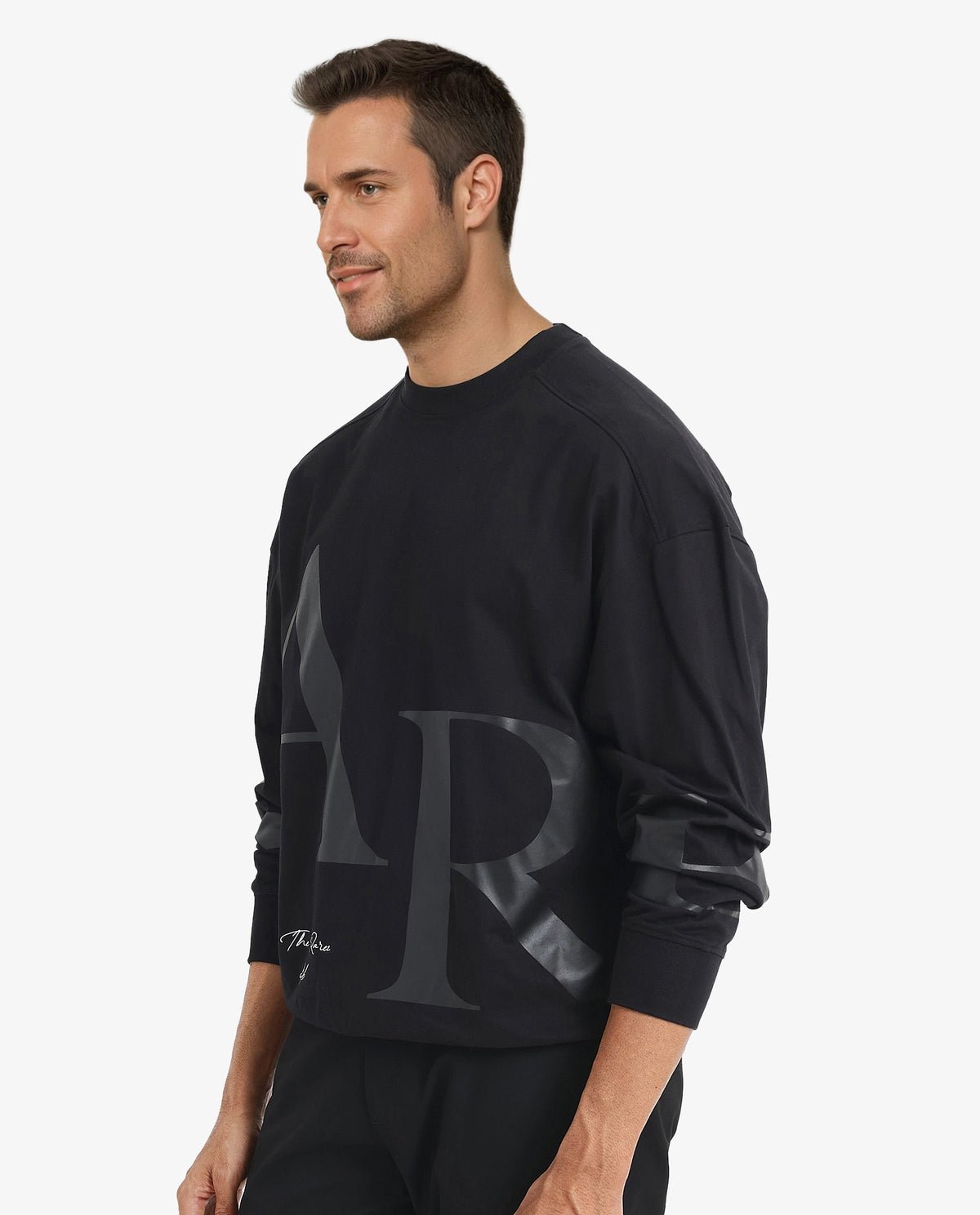 Rare Rabbit Men Cloven Black Full Sleeve Crew Neck Boxy Fit Overall Printed Sweatshirt