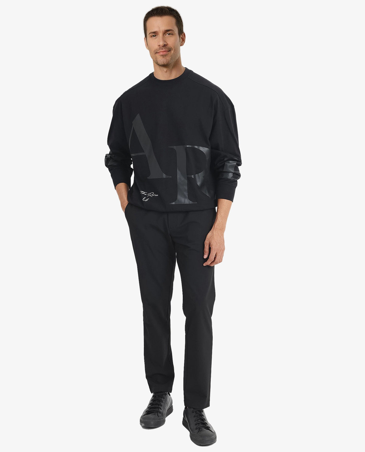 Rare Rabbit Men Cloven Black Full Sleeve Crew Neck Boxy Fit Overall Printed Sweatshirt
