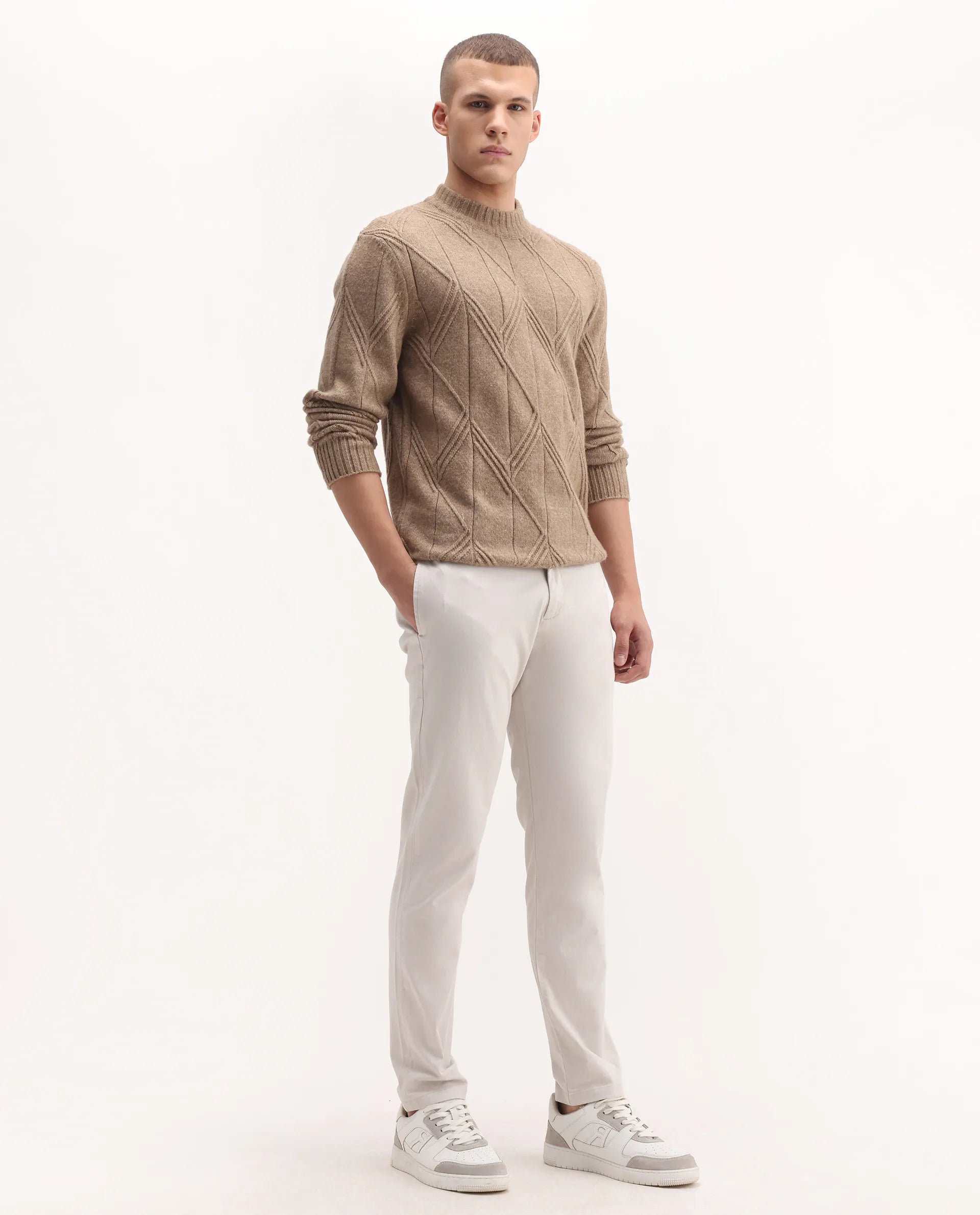 Rare Rabbit Men's Clovet Beige Cotton Plain Regular Fit Trouser