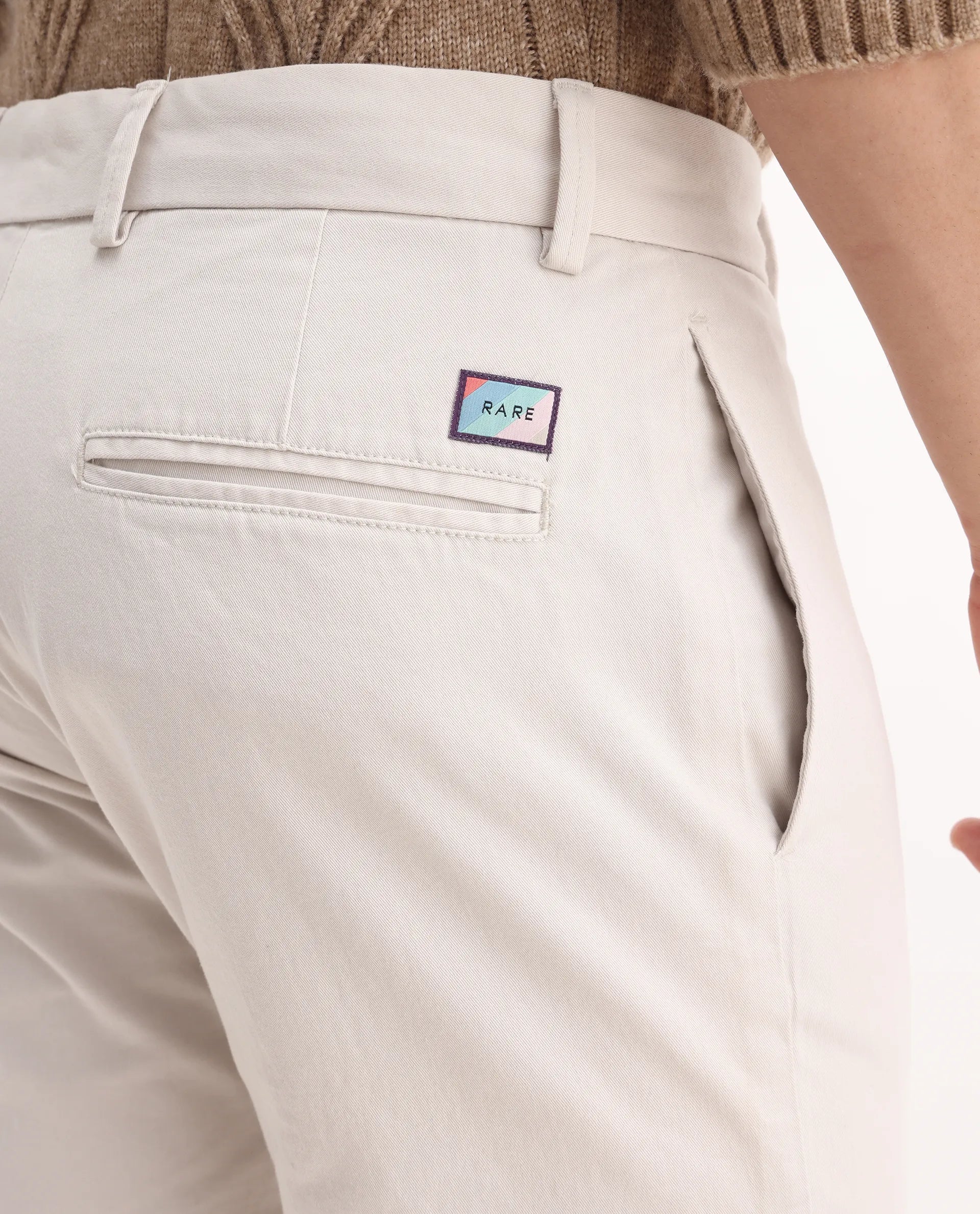 Rare Rabbit Men's Clovet Beige Cotton Plain Regular Fit Trouser