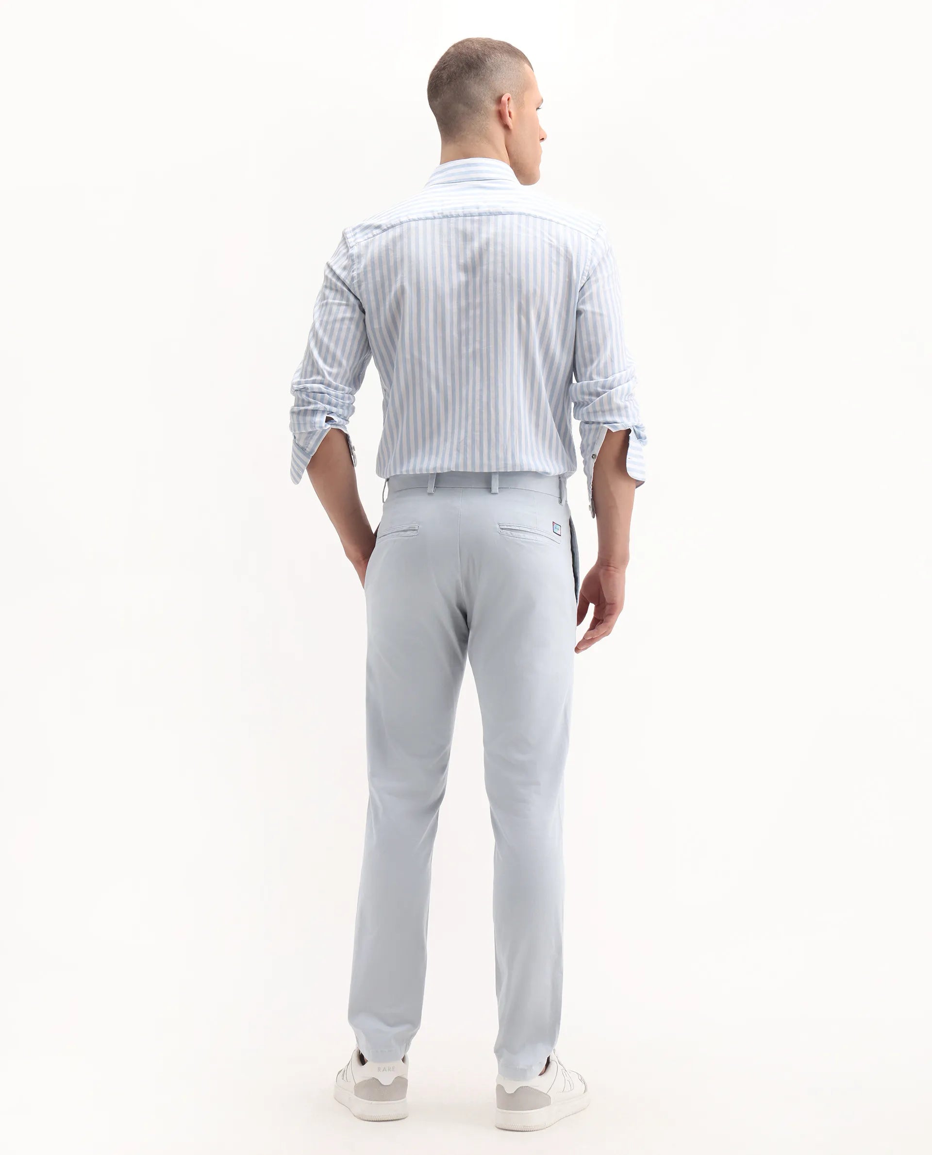 Rare Rabbit Men's Clovet Light Blue Cotton Plain Regular Fit Trouser