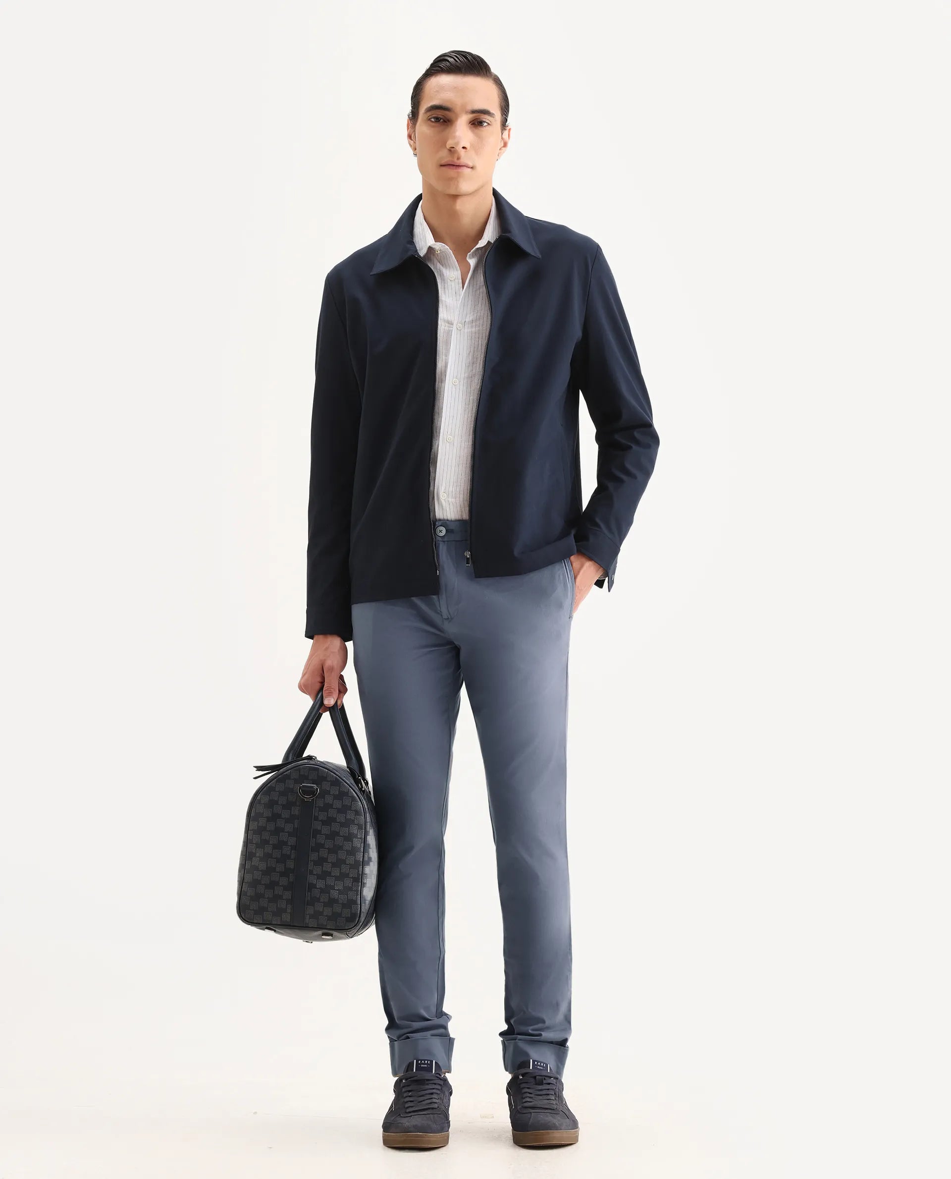 Rare Rabbit Men's Clovey Grey Cotton Plain Slim Fit Trouser