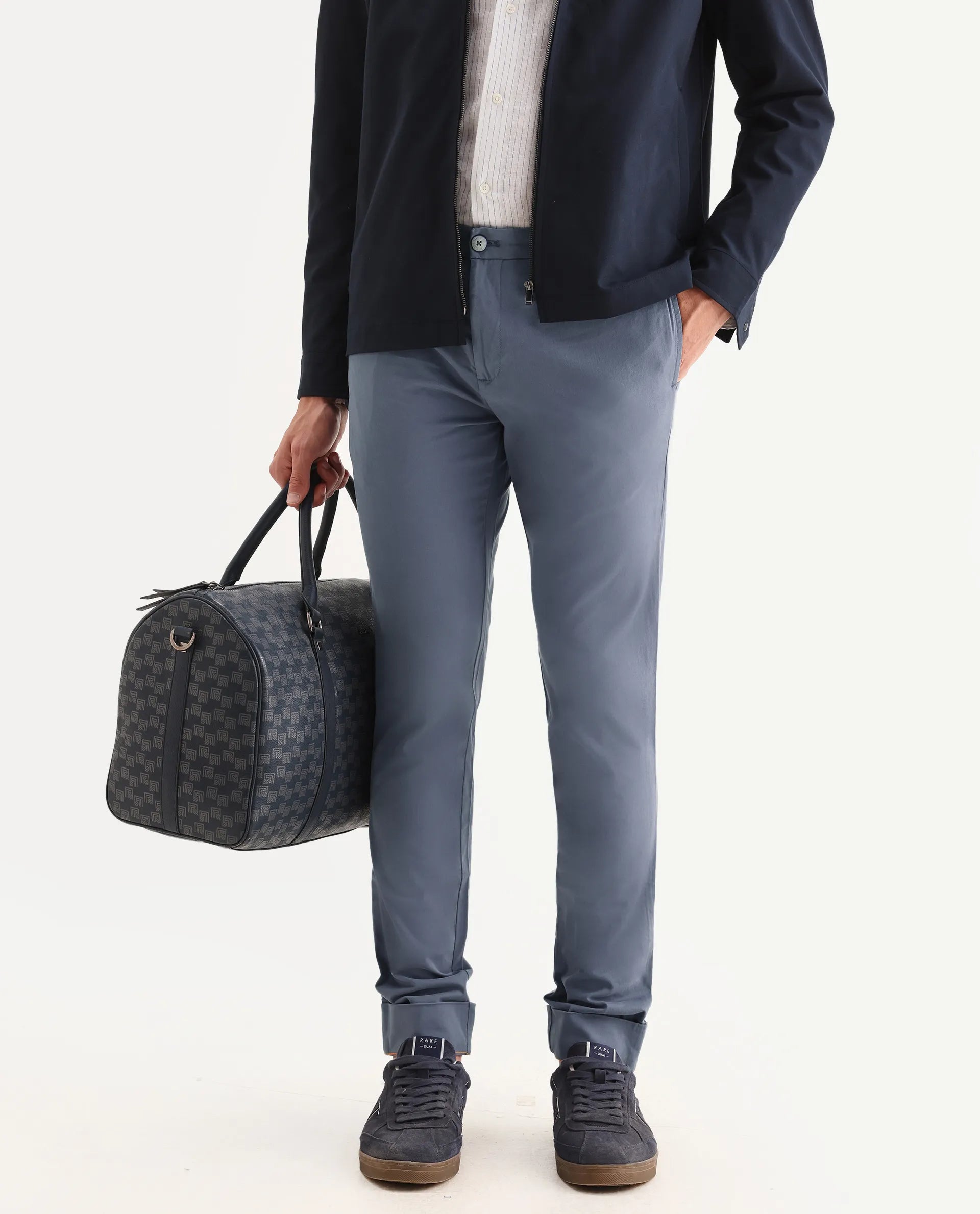 Rare Rabbit Men's Clovey Grey Cotton Plain Slim Fit Trouser