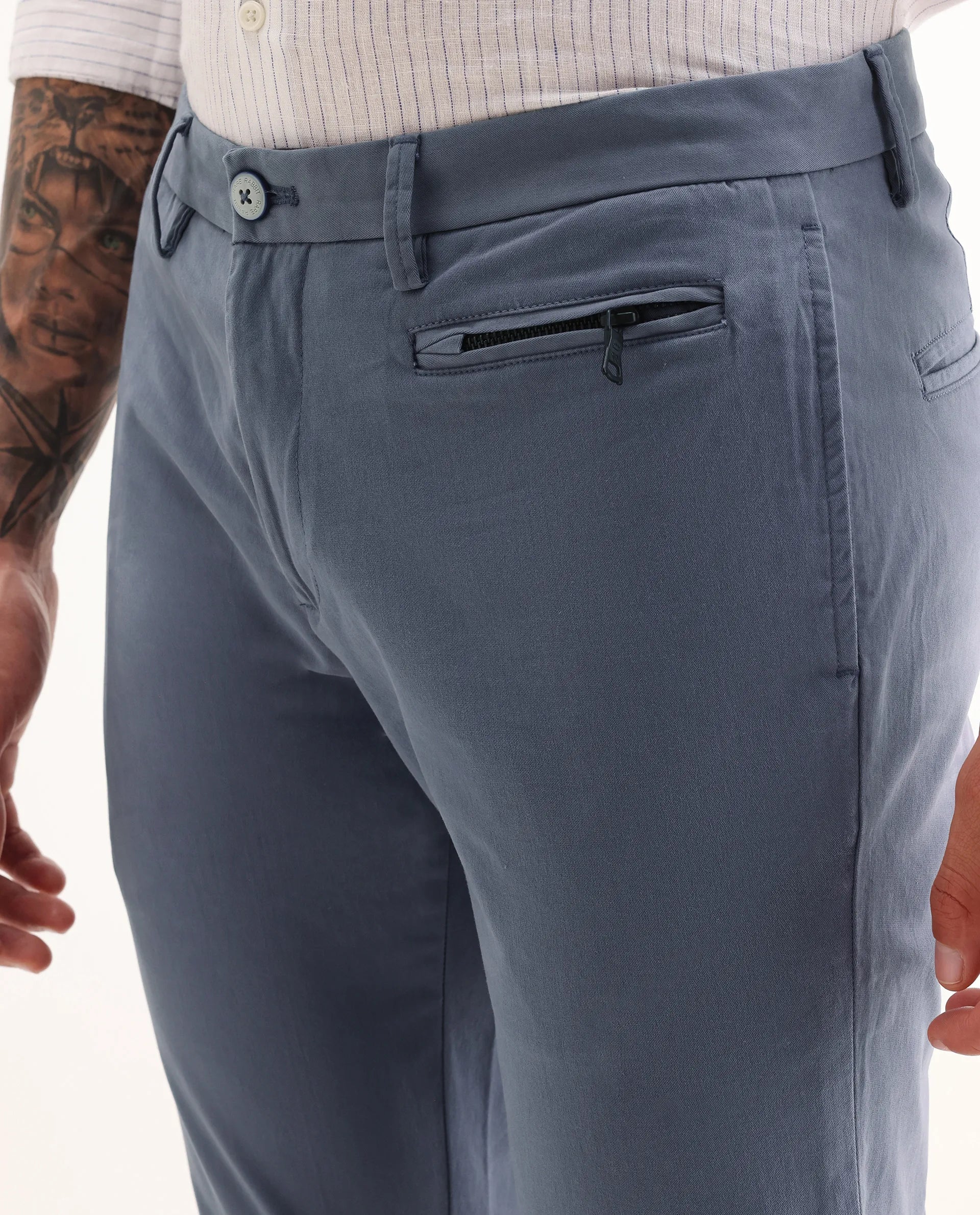 Rare Rabbit Men's Clovey Grey Cotton Plain Slim Fit Trouser