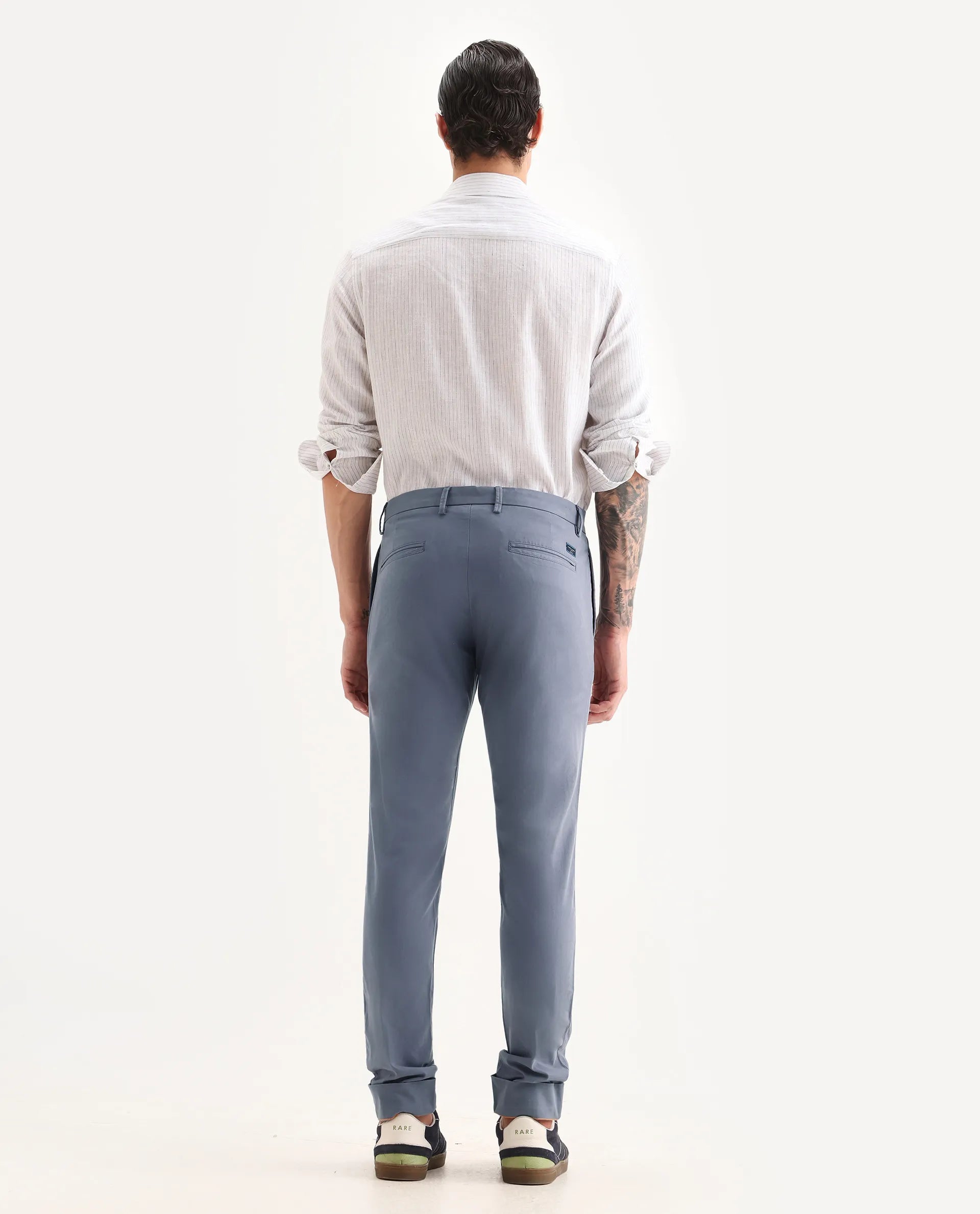 Rare Rabbit Men's Clovey Grey Cotton Plain Slim Fit Trouser