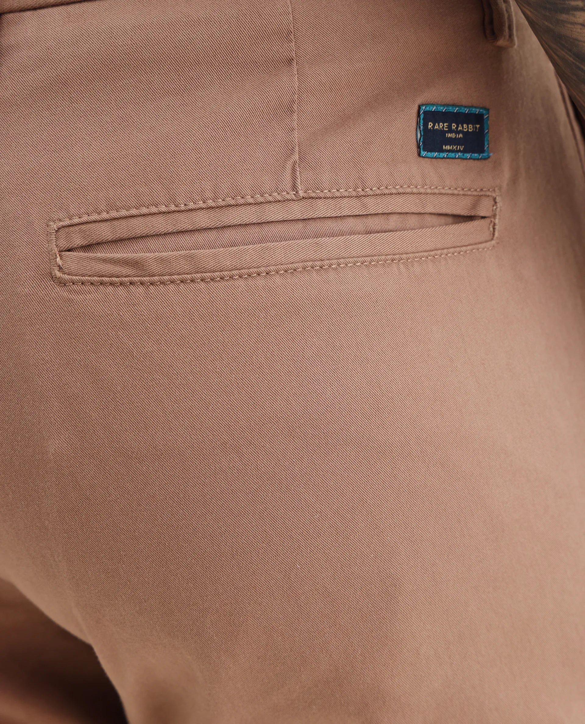 Rare Rabbit Men's Clovey Dark Peach Cotton Plain Regular Fit Trouser