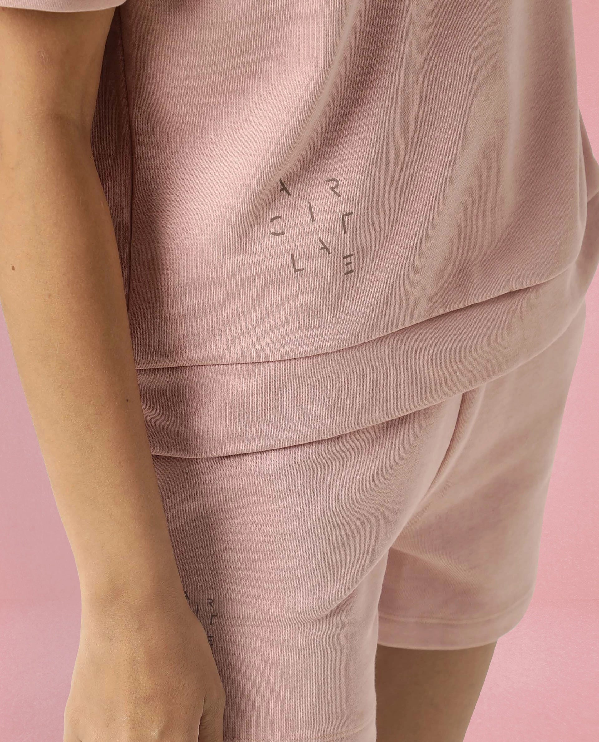 Rareism Women Coco Dusky Pink Cotton Fabric Half Sleeves Relaxed Fit Solid Round Neck Sweat Tee