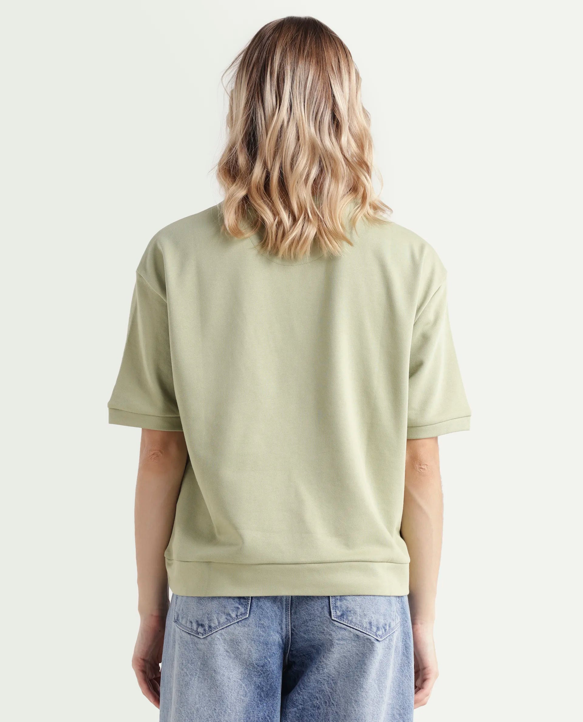 Rareism Women's Medium Weight Terry 290 Gsm Cotton Crew Neck Plain Relaxed Fit Sweat Tee