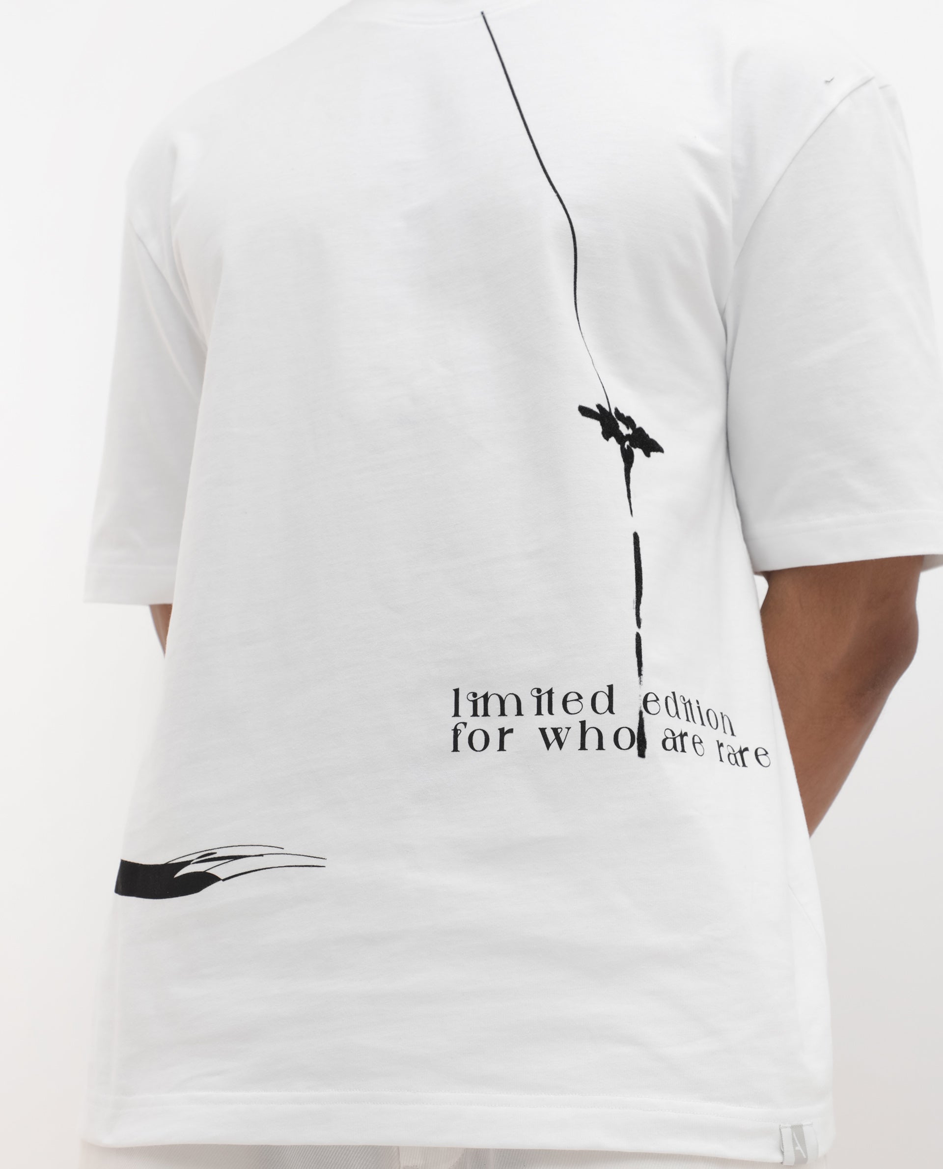 Rare Rabbit Articale Men's Cody White Cotton Fabric Crew Neck Oversized Fit Graphic Print T-Shirt