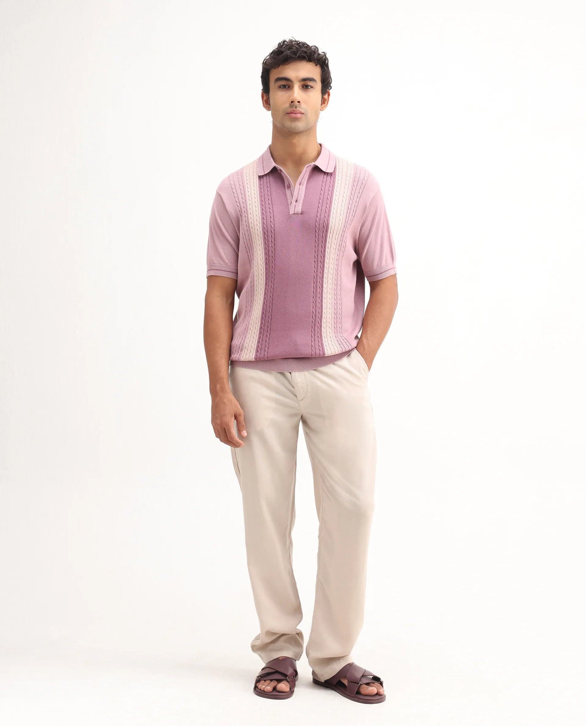 Rare Rabbit Men's Coft-B Beige Linen Blend Plain Loose Fit Trouser