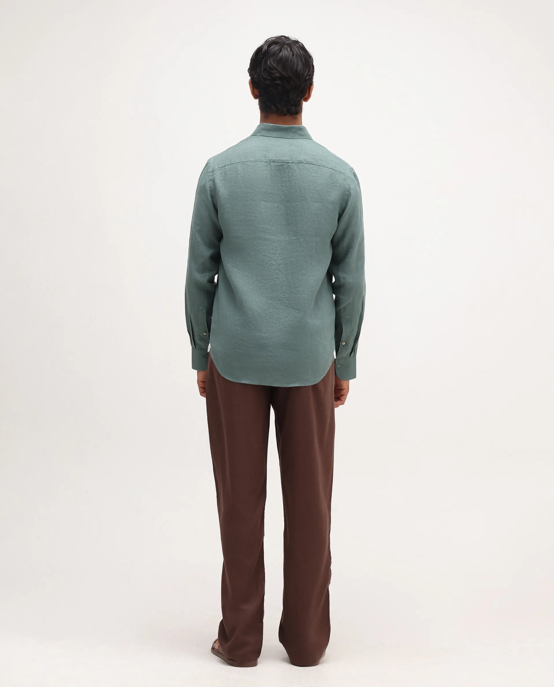 Rare Rabbit Men's Coft-B Brown Linen Blend Plain Loose Fit Trouser