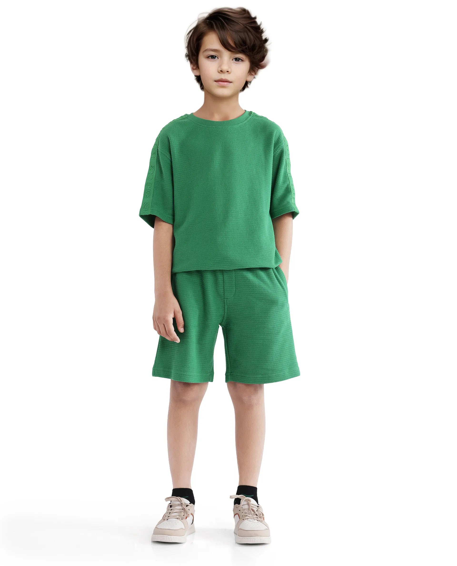 Rare Ones Kids Cole Green Cotton Solid Shorts