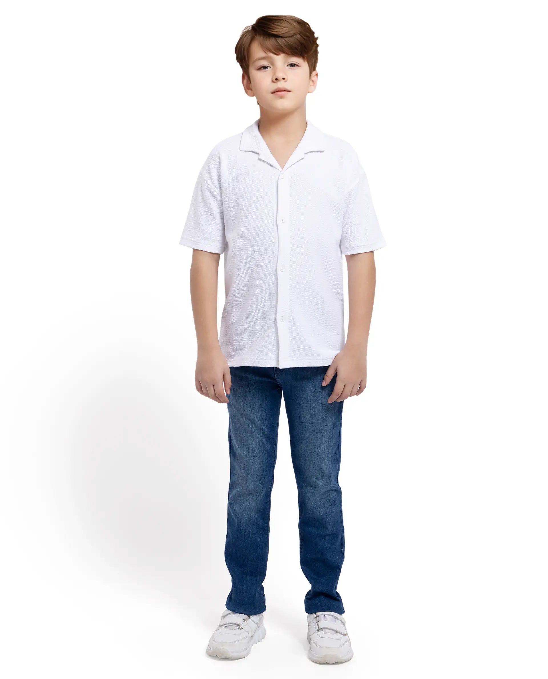 Rare Ones Kids Colen White Jacquard Half Sleeves Cuban Collar Boxy Fit Shirt
