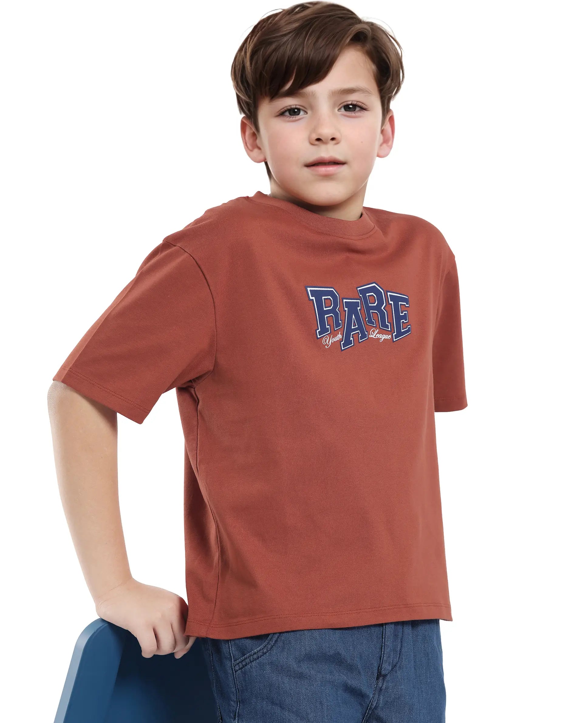 Rare Ones Kids Cole Rust Cotton Graphic Print Slip-On Oversized Fit T-Shirt