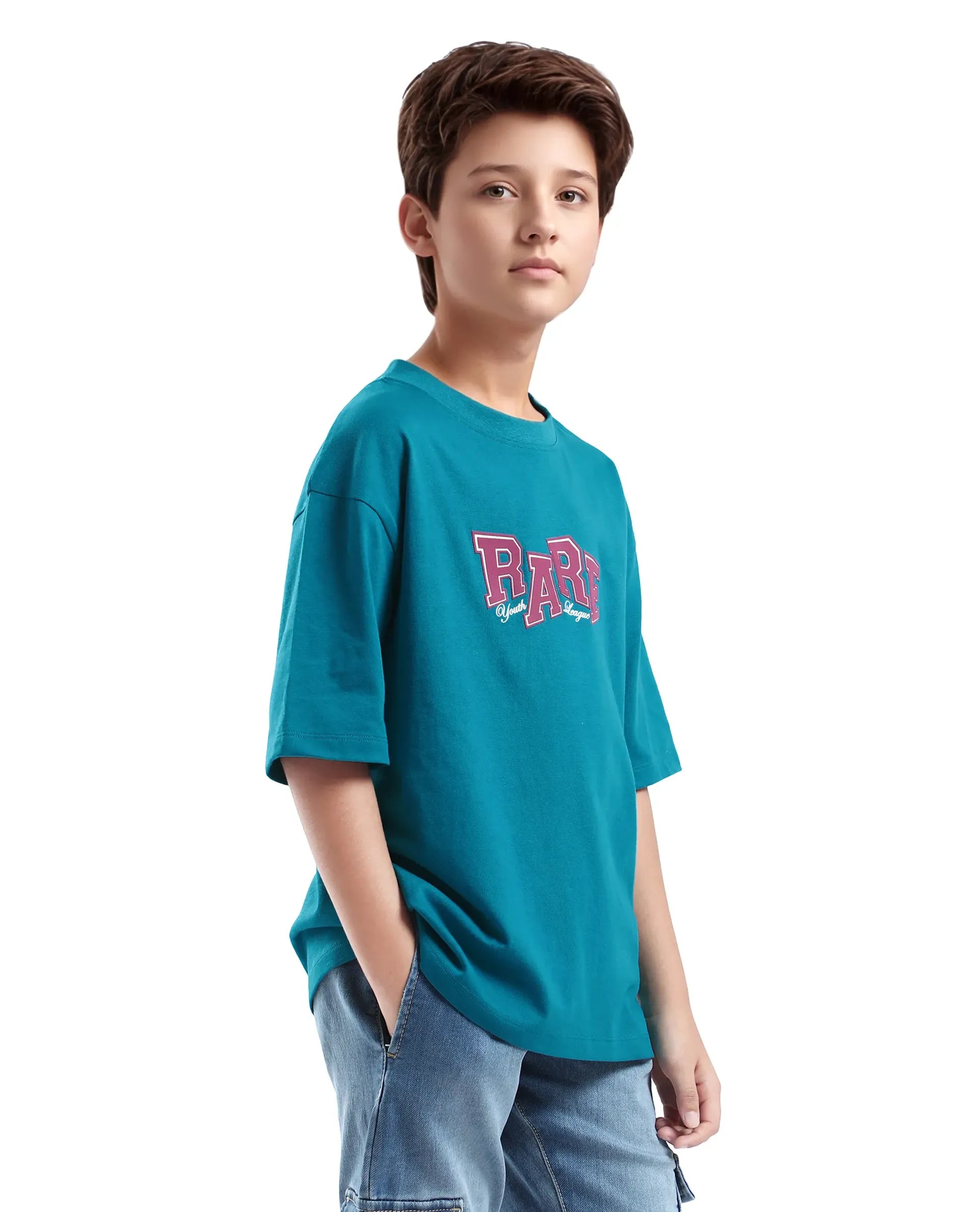 Rare Ones Kids Cole Turq Cotton Graphic Print Slip-On Oversized Fit T-Shirt