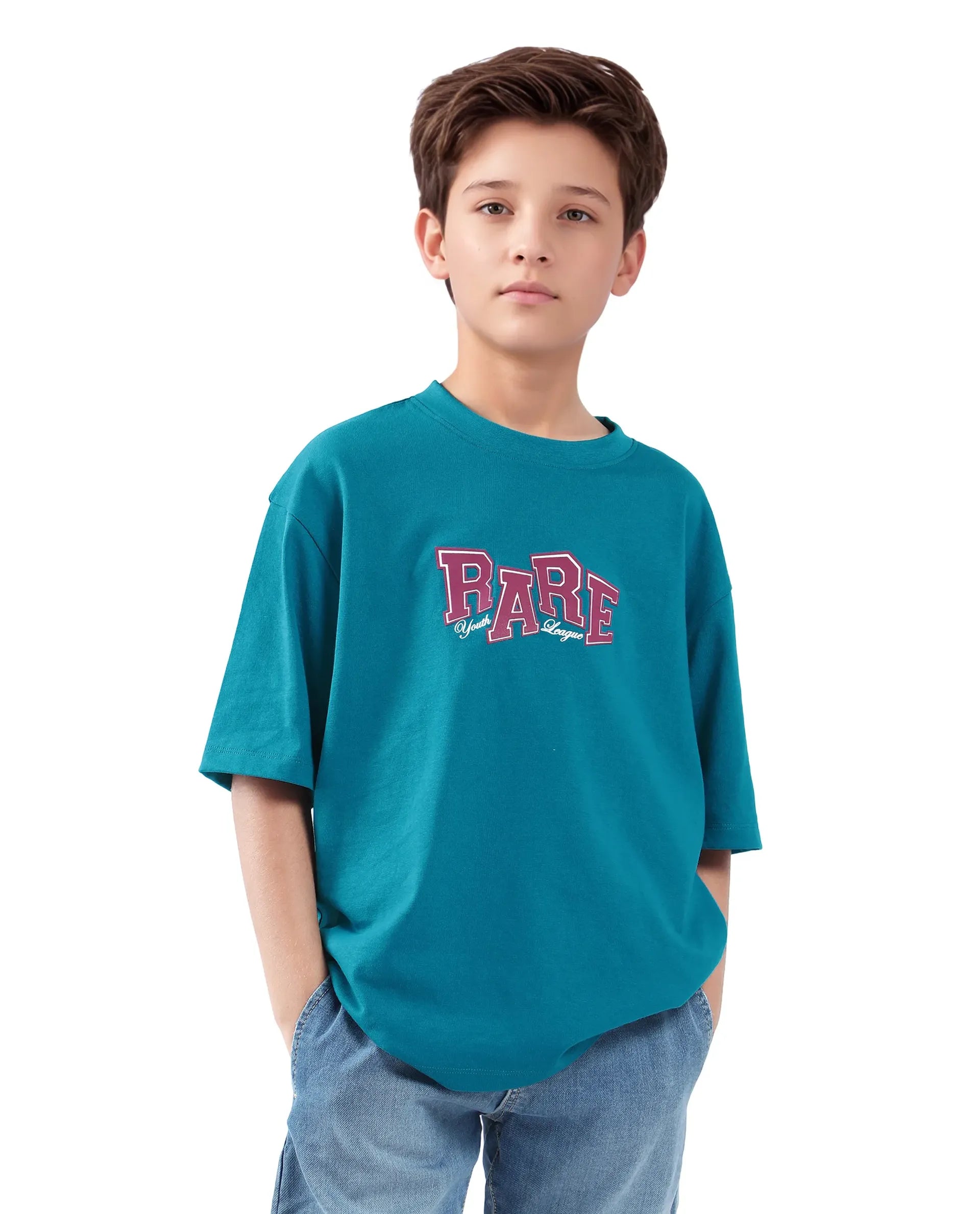 Rare Ones Kids Cole Turq Cotton Graphic Print Slip-On Oversized Fit T-Shirt