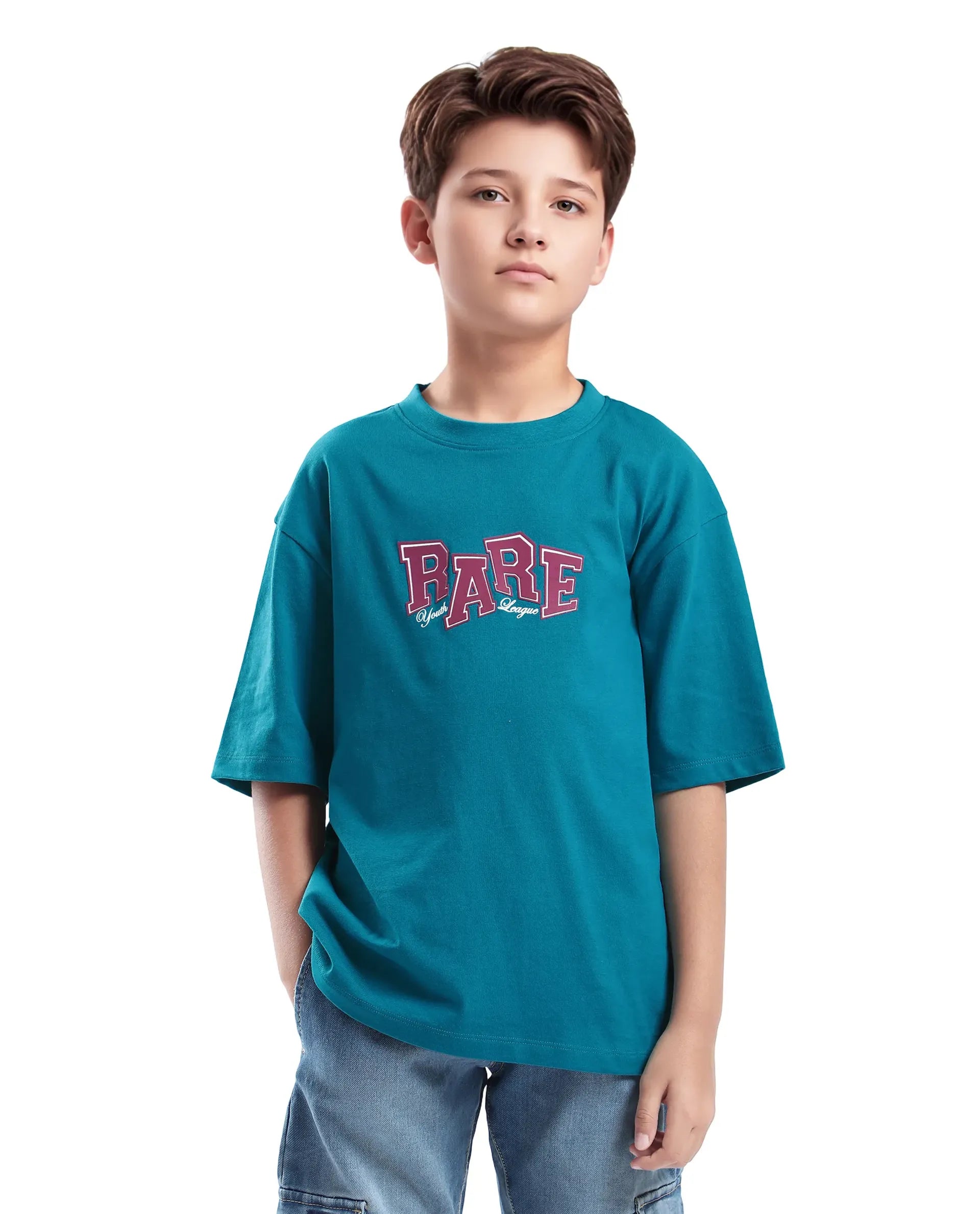 Rare Ones Kids Cole Turq Cotton Graphic Print Slip-On Oversized Fit T-Shirt