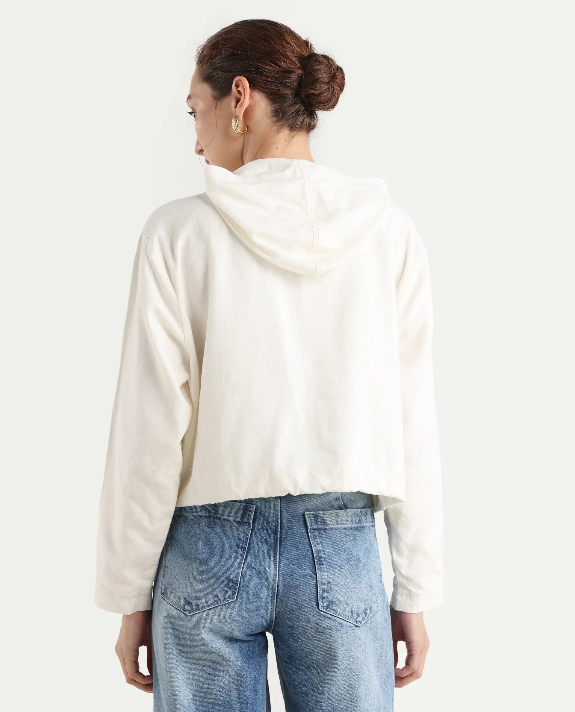 Rareism Women's Colin-T Off White Linen Blend Hooded Regular Fit Jacket