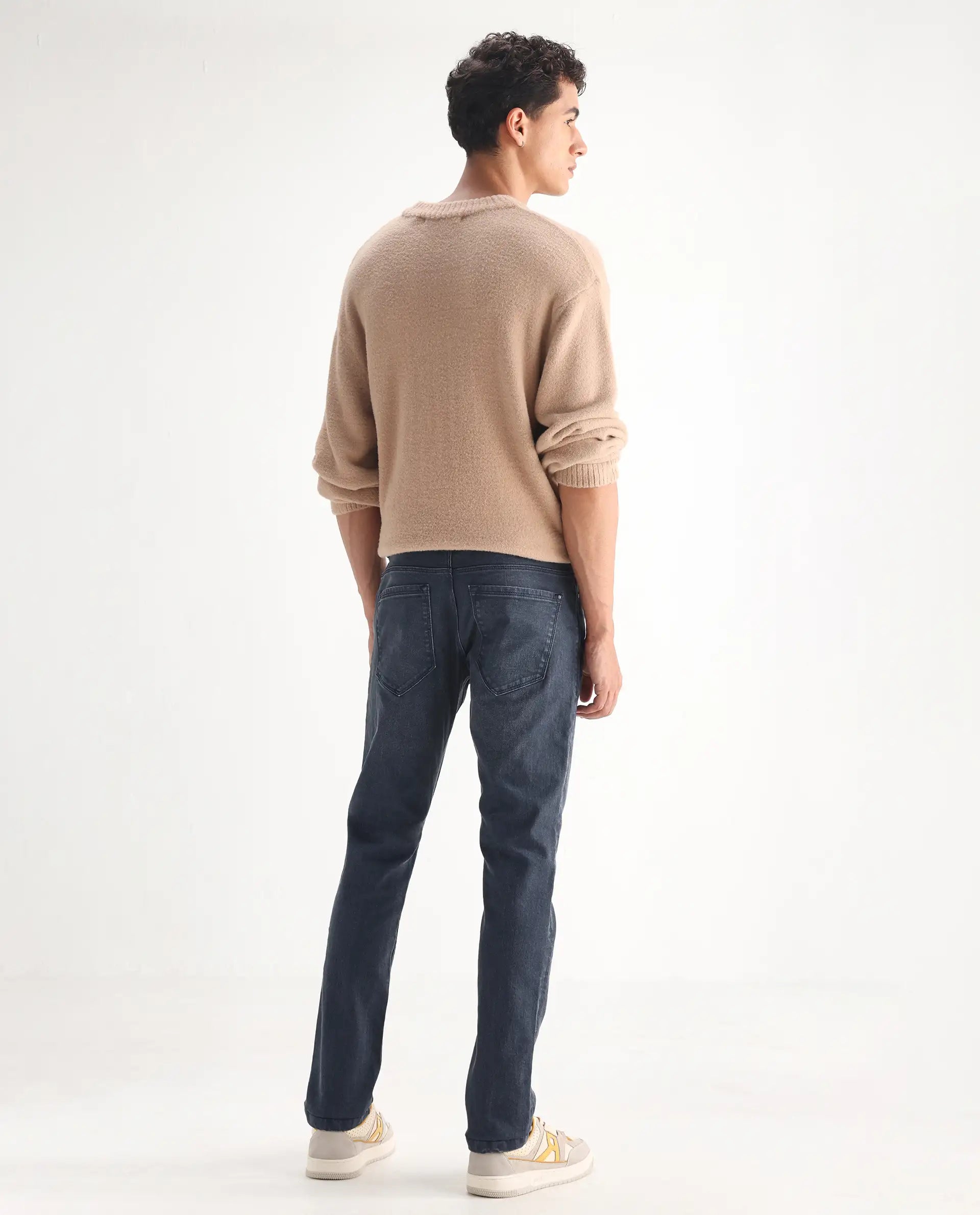 Rare Rabbit Men's Colmer Dusky Blue Cotton Plain Hawk Slim Fit Jeans