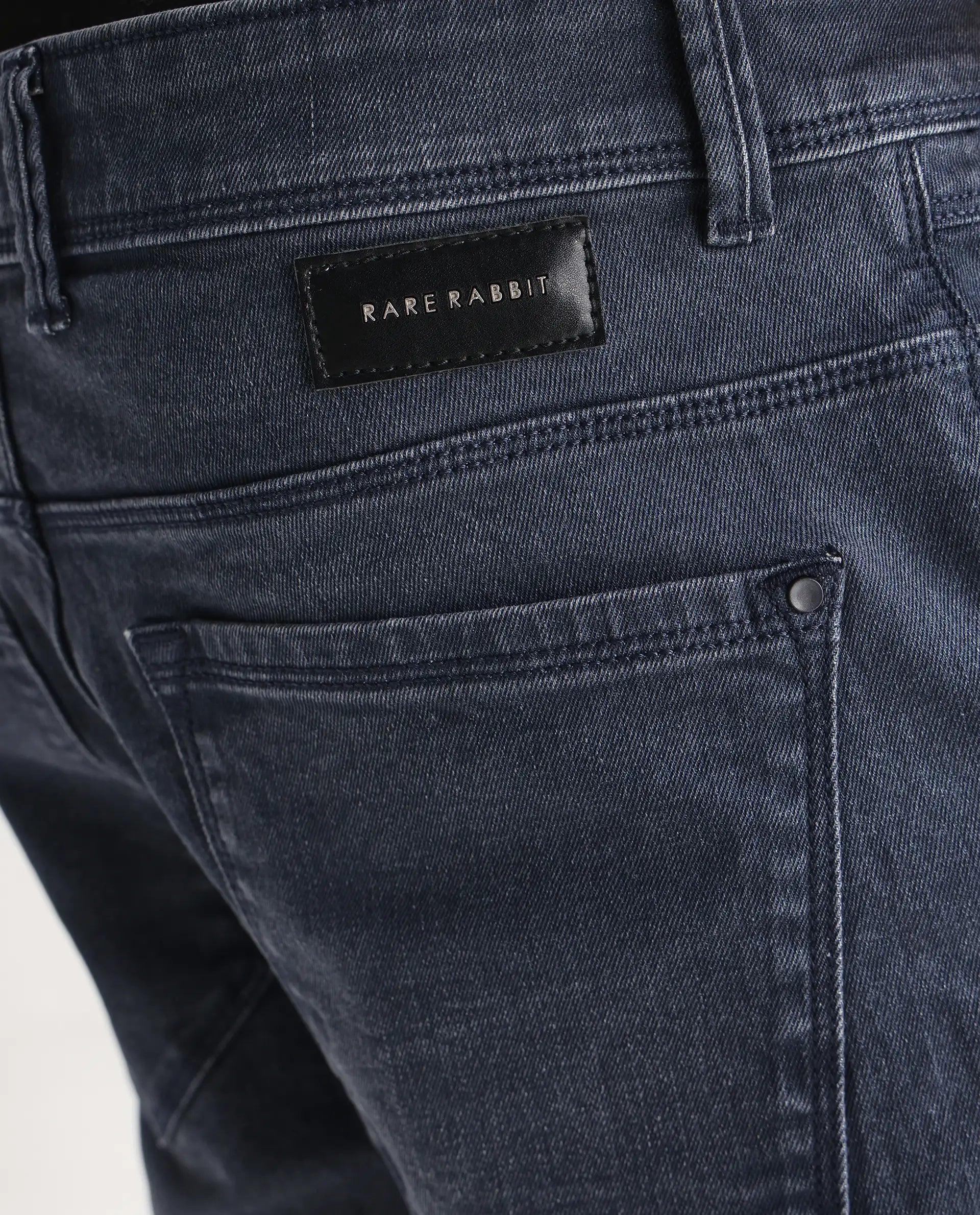 Rare Rabbit Men's Colmer Dusky Blue Cotton Plain Hawk Slim Fit Jeans